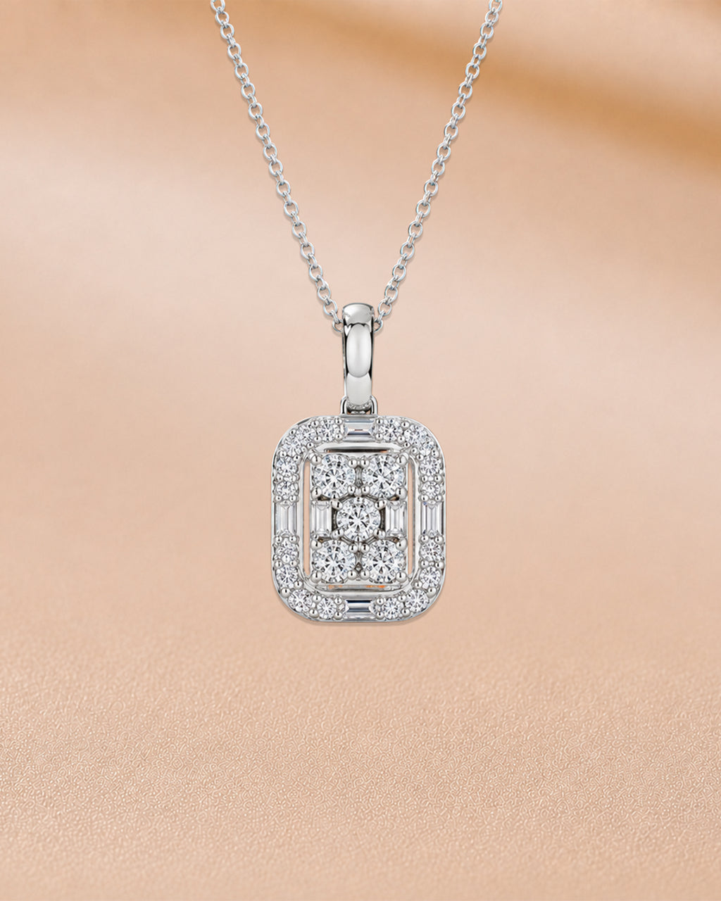 Ore 9K Yellow Gold Rectangular Halo Diamond Pendant Necklace