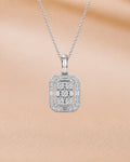 Ore 9K Yellow Gold Rectangular Halo Diamond Pendant Necklace