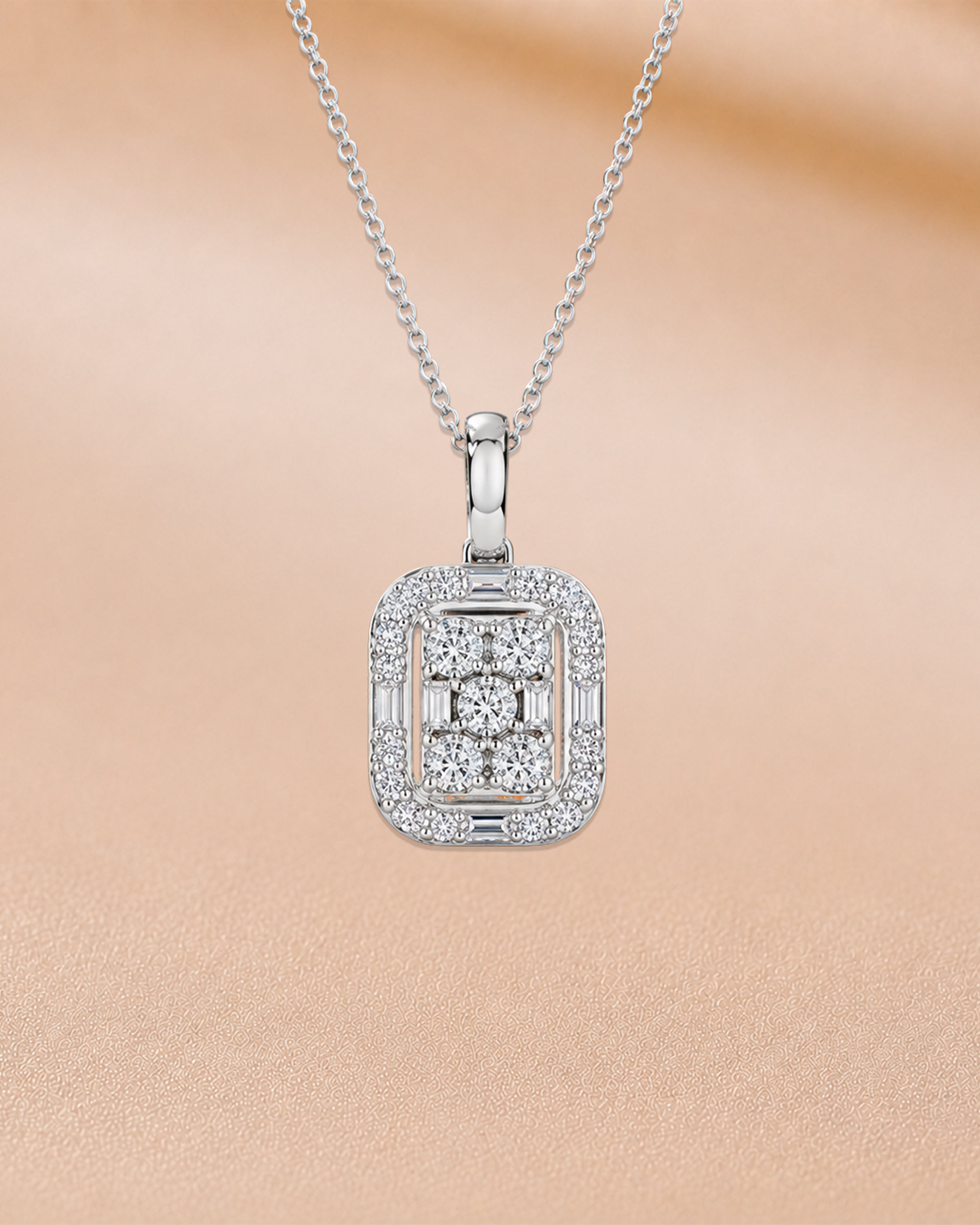 Ore 9K Yellow Gold Rectangular Halo Diamond Pendant Necklace