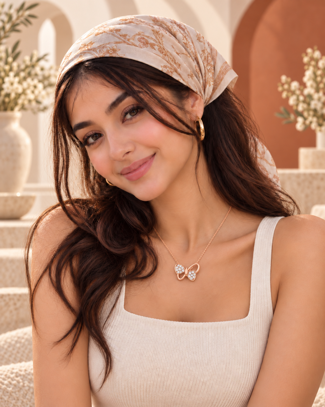 14K rose gold diamond accent pendant necklace by Oré, view 2