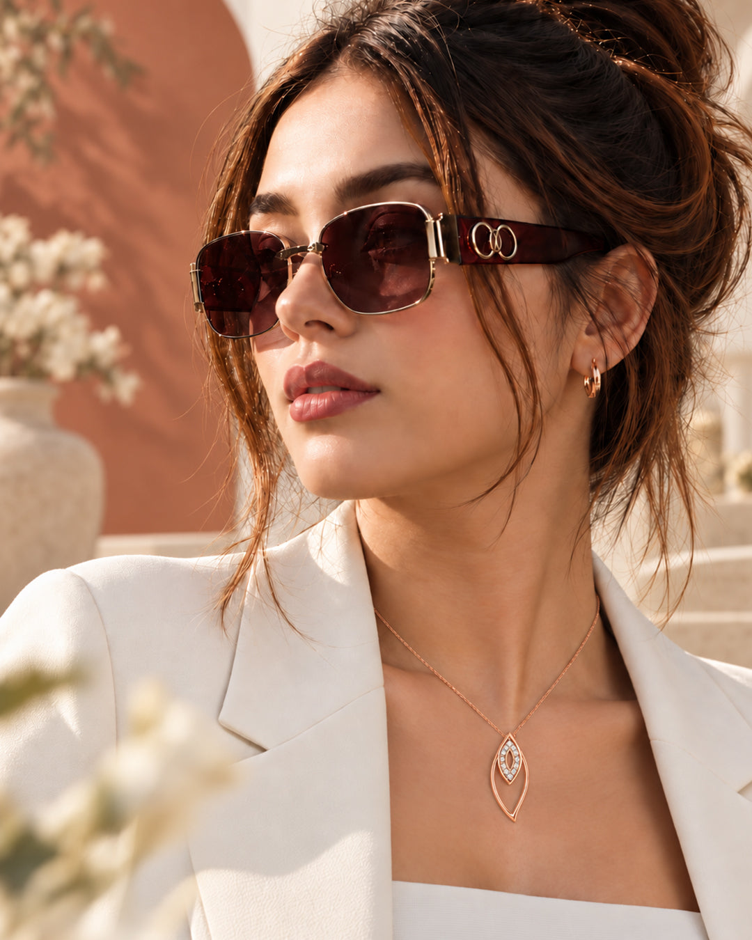 9K rose gold pavé circle diamond pendant by Oré, view 2