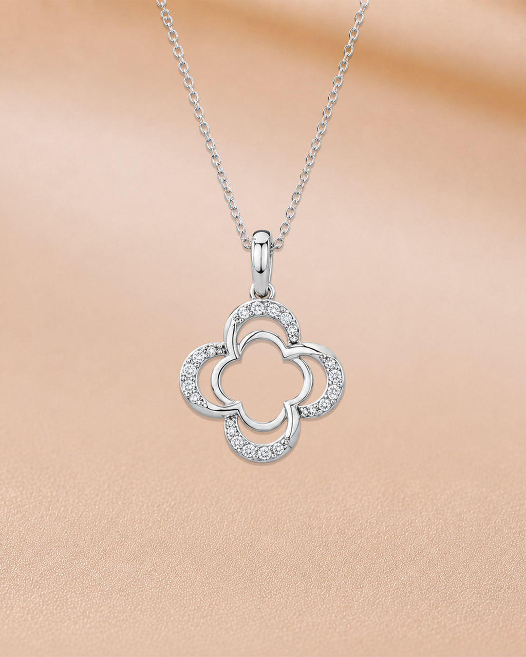 Ore 9K Yellow Gold Four-Petal Clover Diamond Pendant Necklace