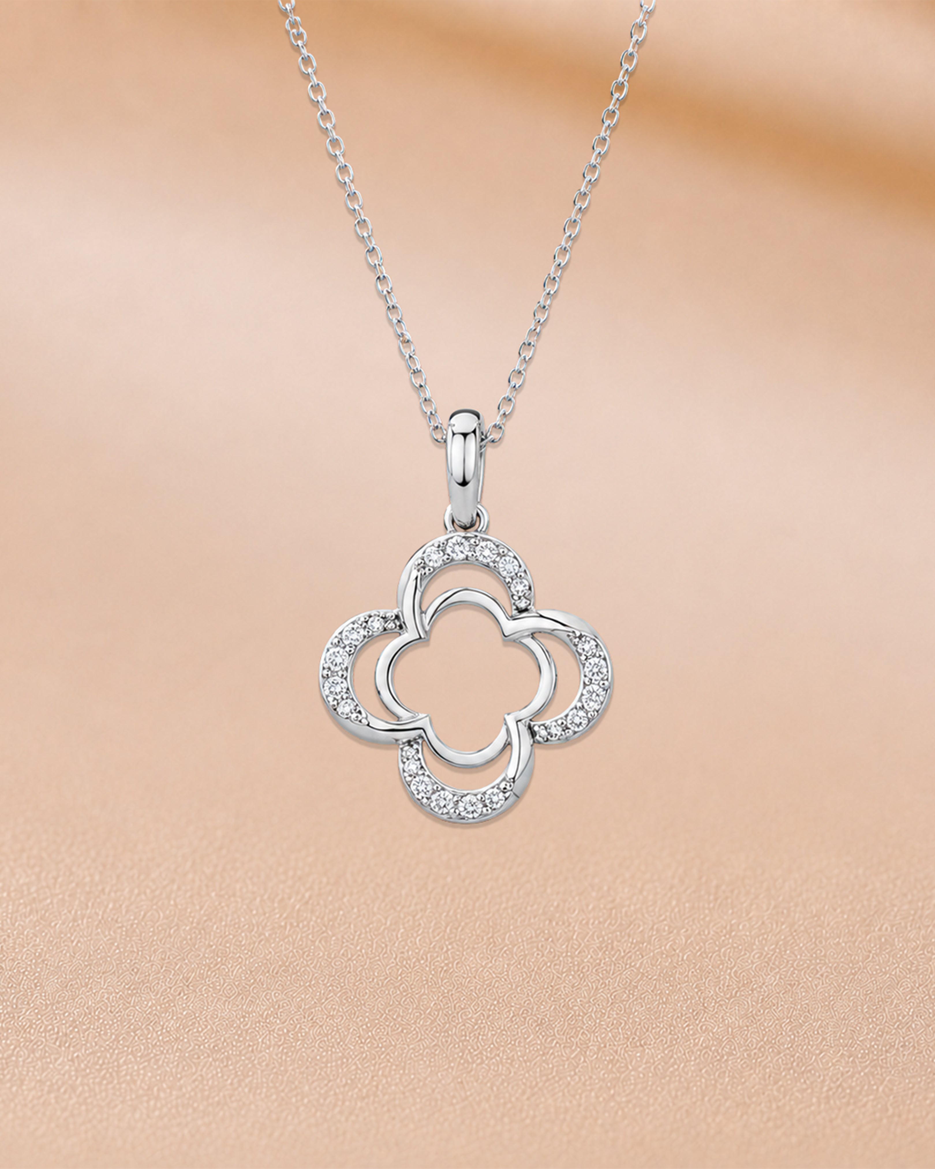Ore 9K Yellow Gold Four-Petal Clover Diamond Pendant Necklace