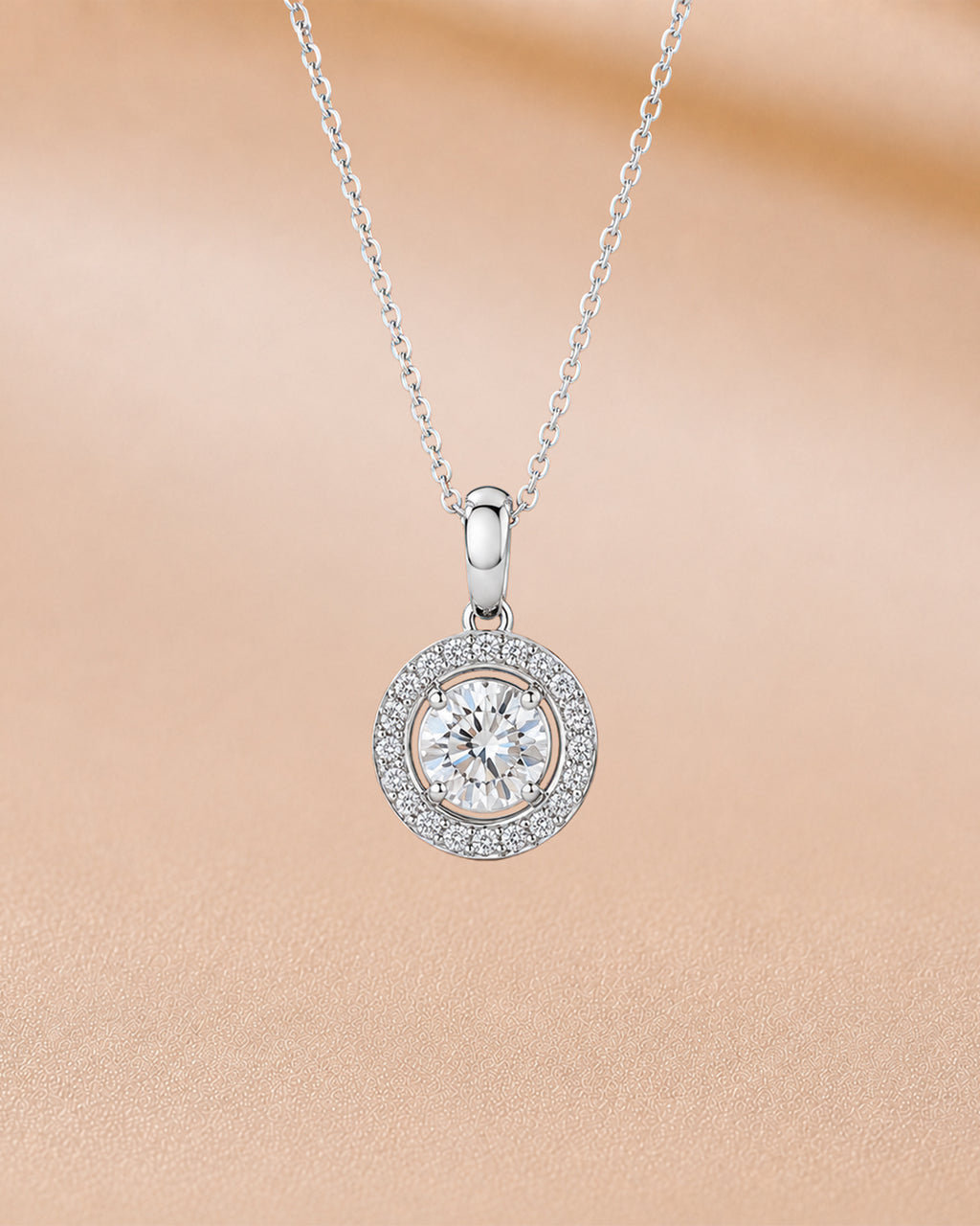 Ore 9K Yellow Gold Round Solitaire Halo Pendant Necklace