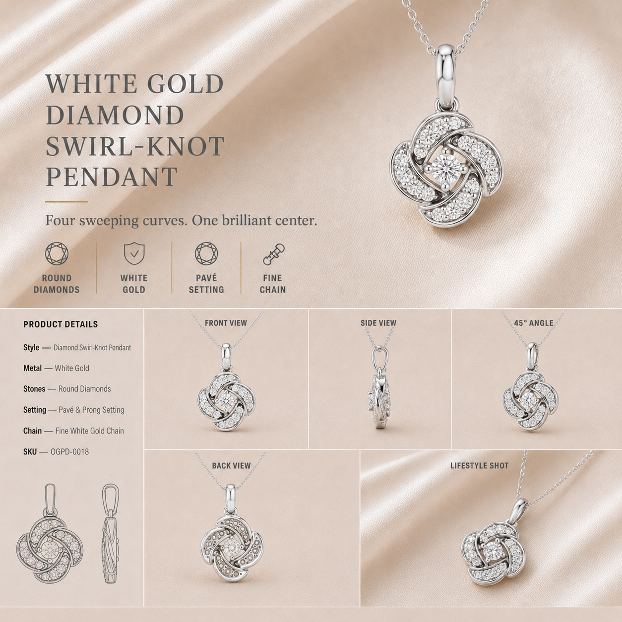 Ore 14KT Rose Gold Solitaire Flower Pendant with Chain