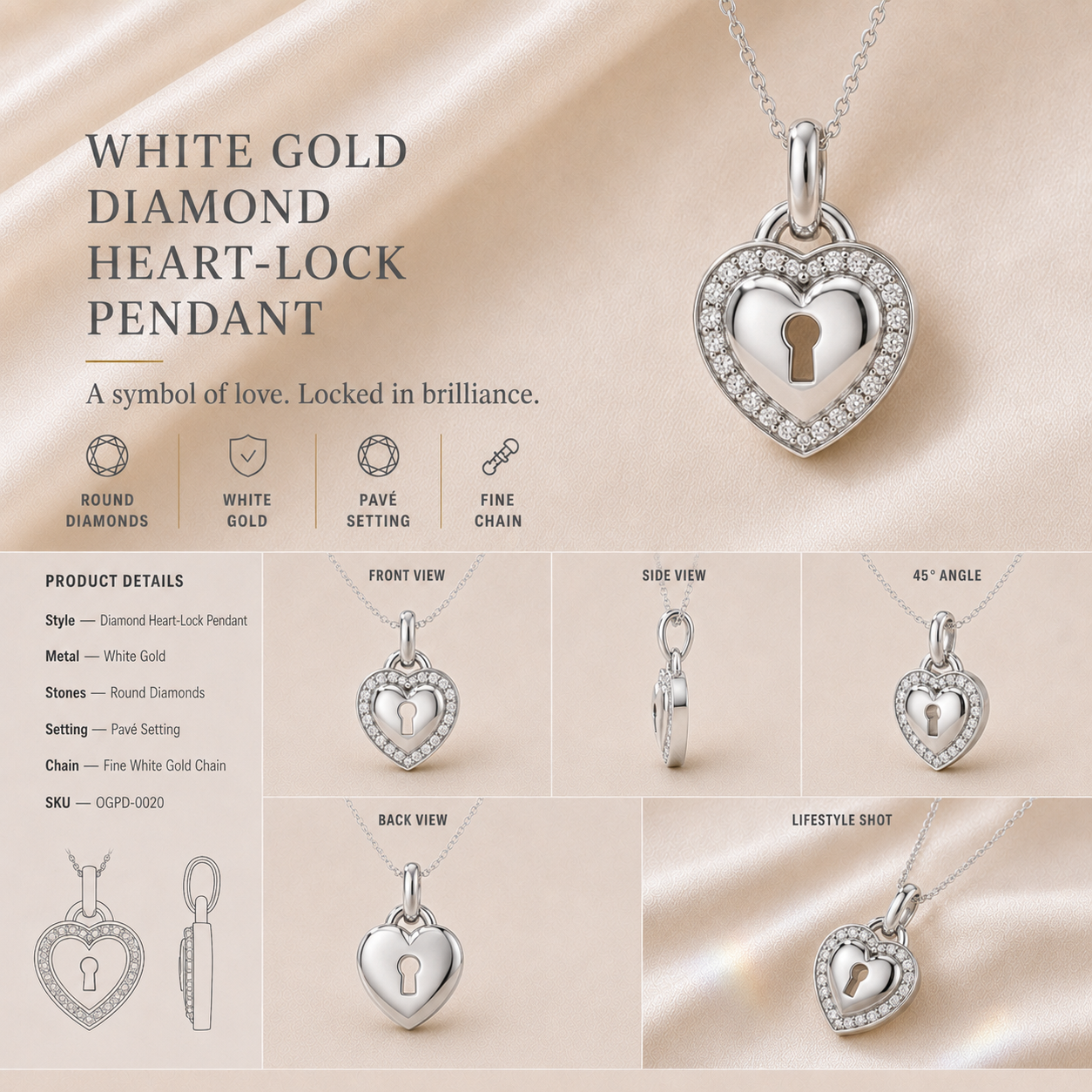 Ore 14KT Yellow Gold Heart Pendant with Chain