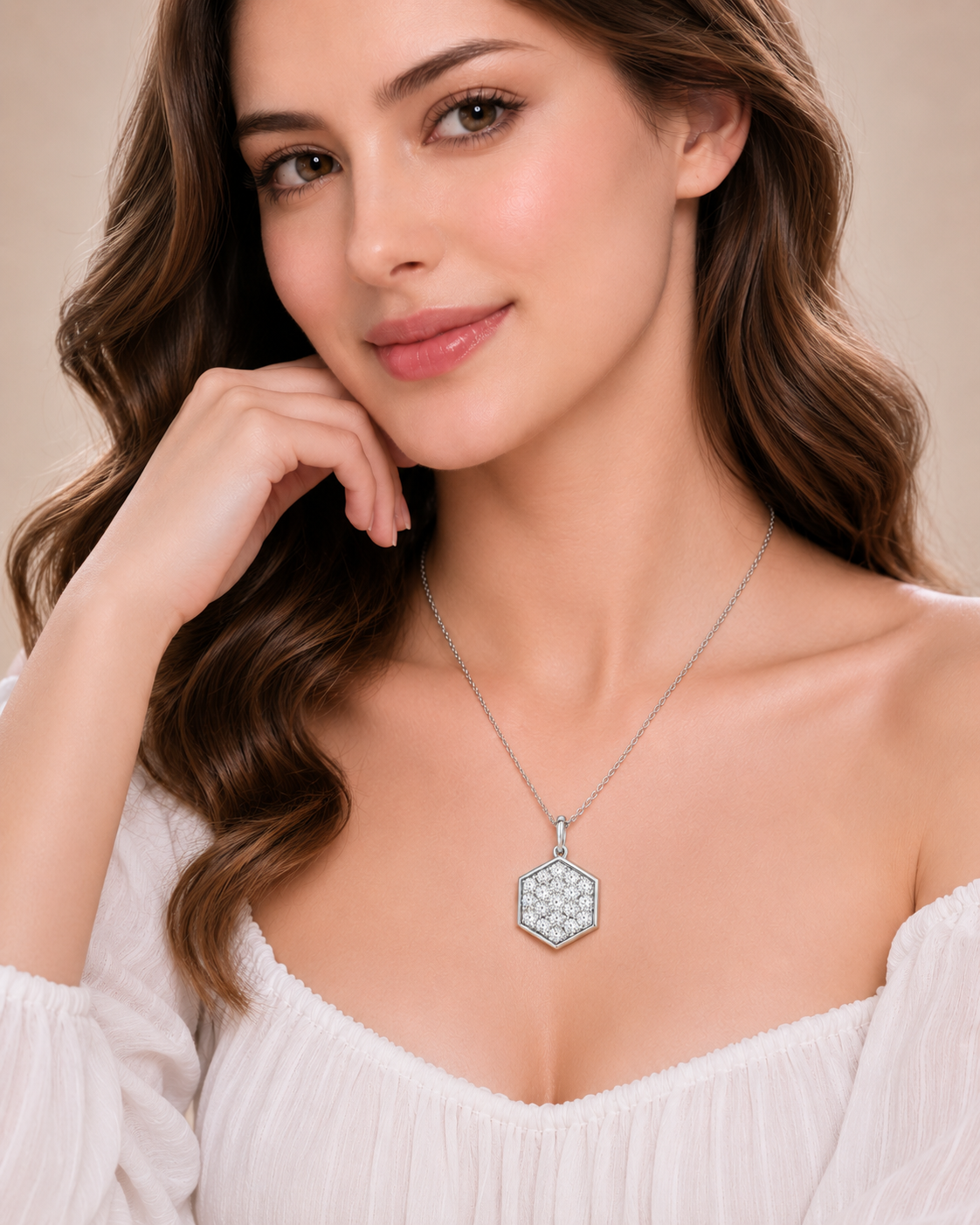 Ore 14KT Yellow Gold Hexagonal Pendant with Chain