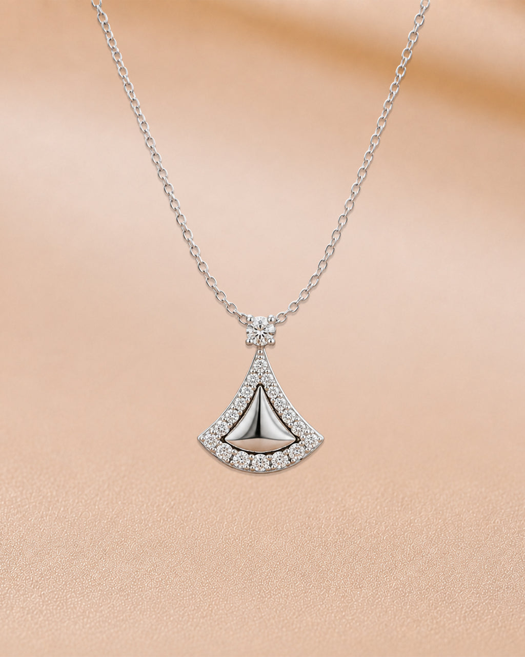Ore 9K Yellow Gold Fan-Shaped Pave Halo Pendant Necklace