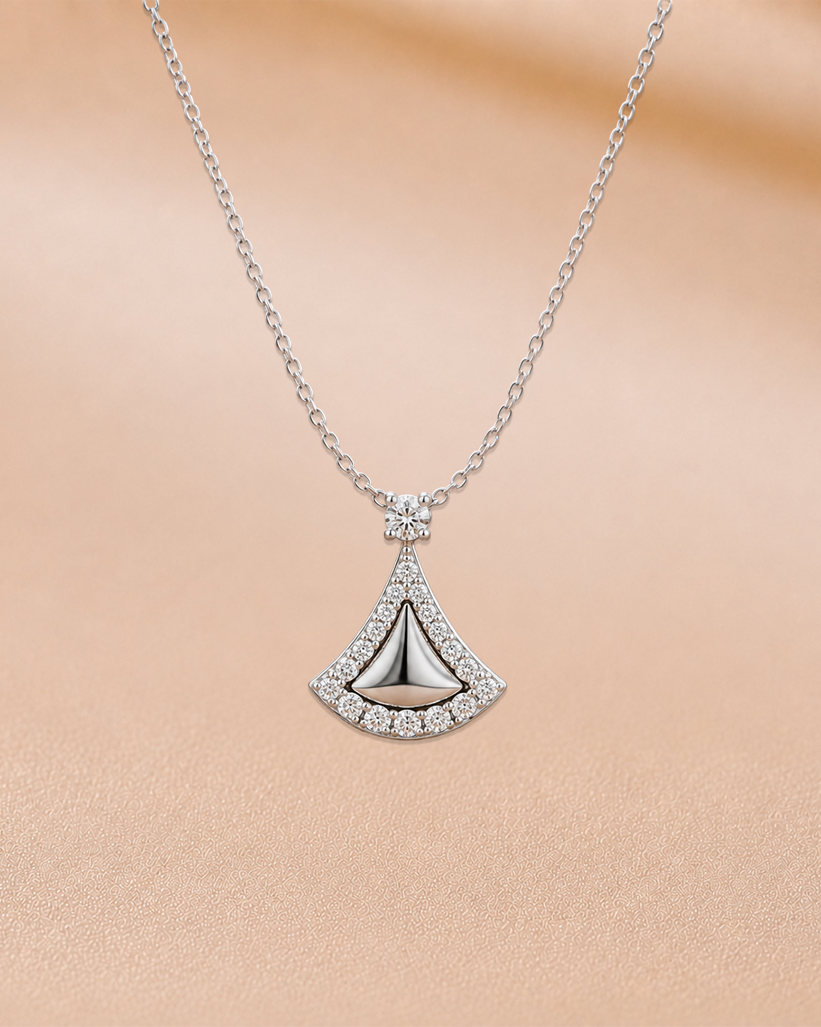 Ore 9K Yellow Gold Fan-Shaped Pave Halo Pendant Necklace