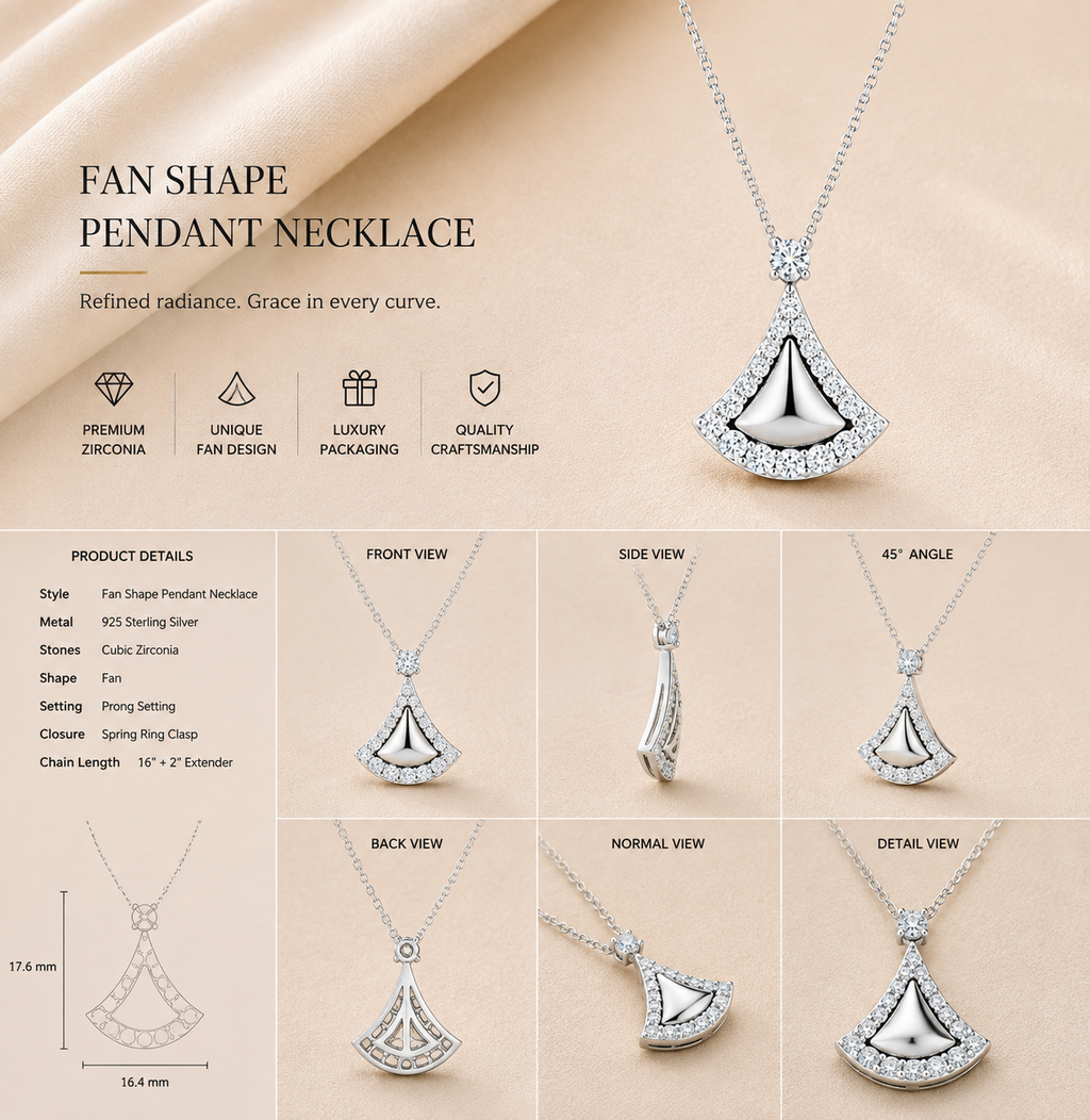 Ore 9K Yellow Gold Fan-Shaped Pave Halo Pendant Necklace