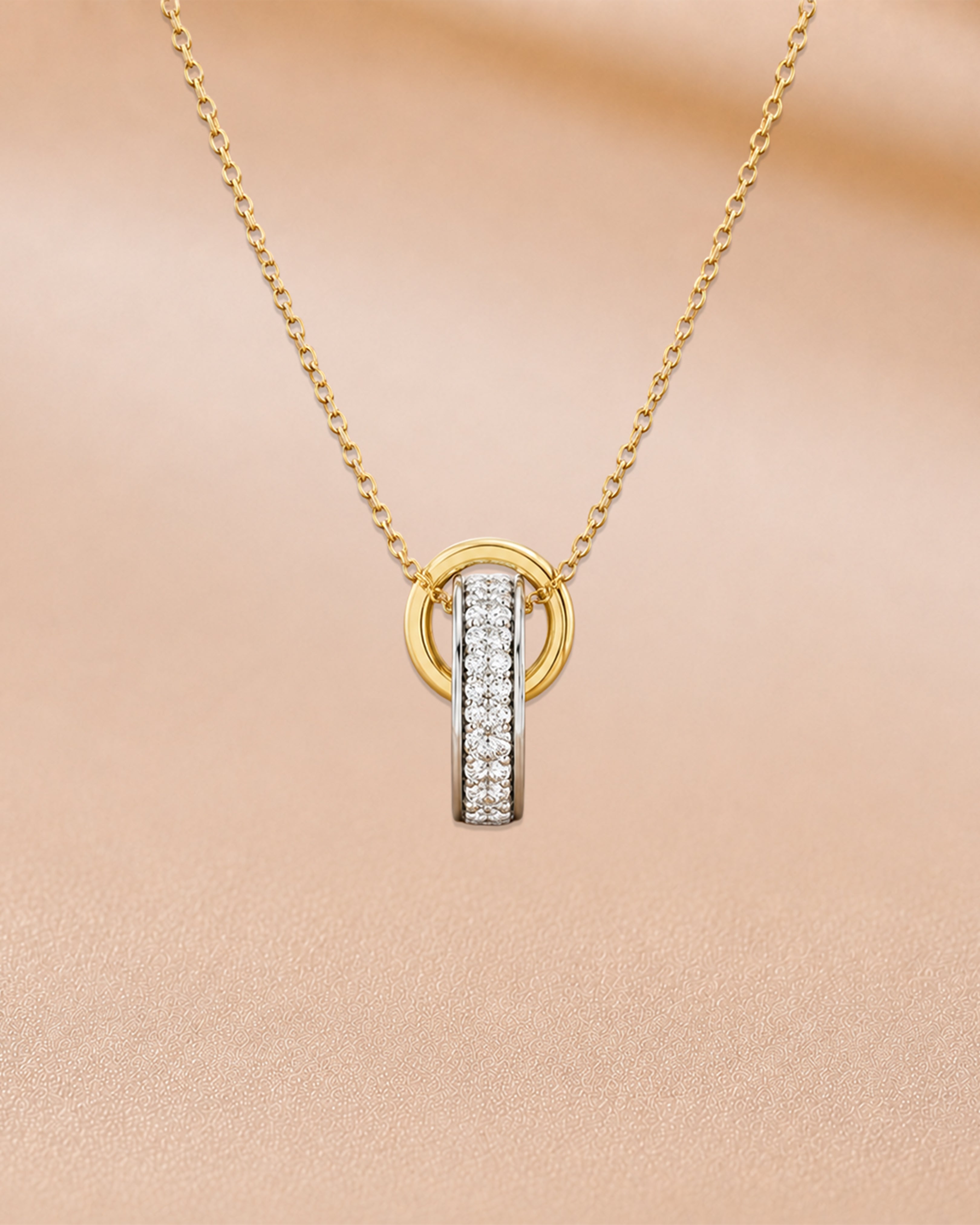 Ore 9K Two-Tone Gold Interlocking Ring Diamond Pendant Necklace