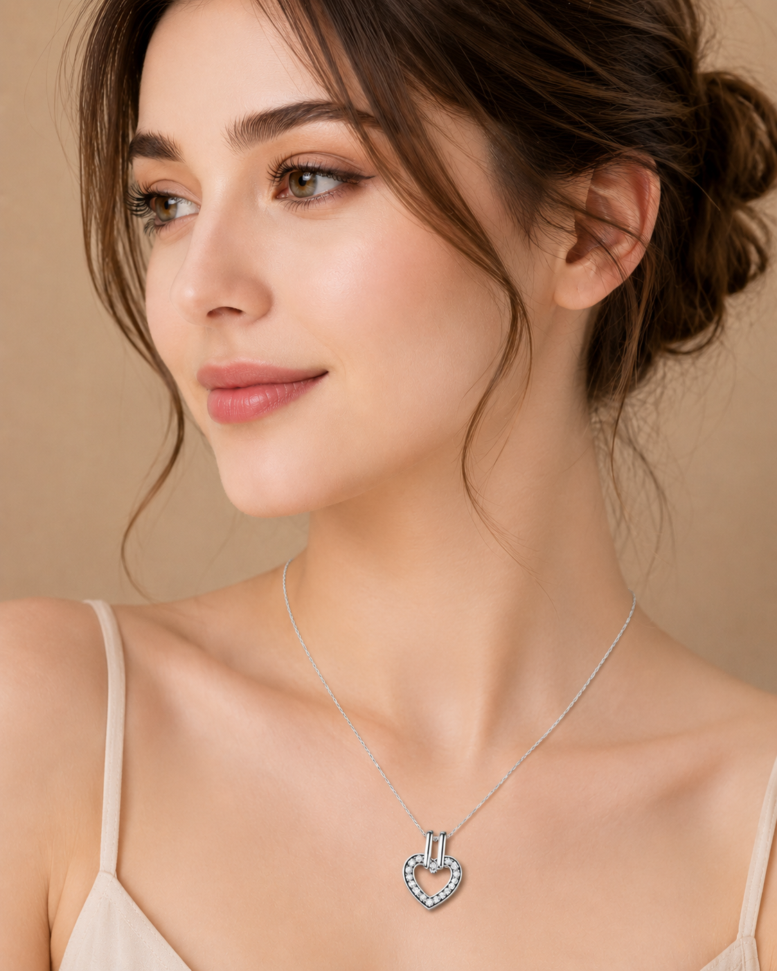 Ore 9K Yellow Gold Heart-Shaped Diamond Pendant Necklace