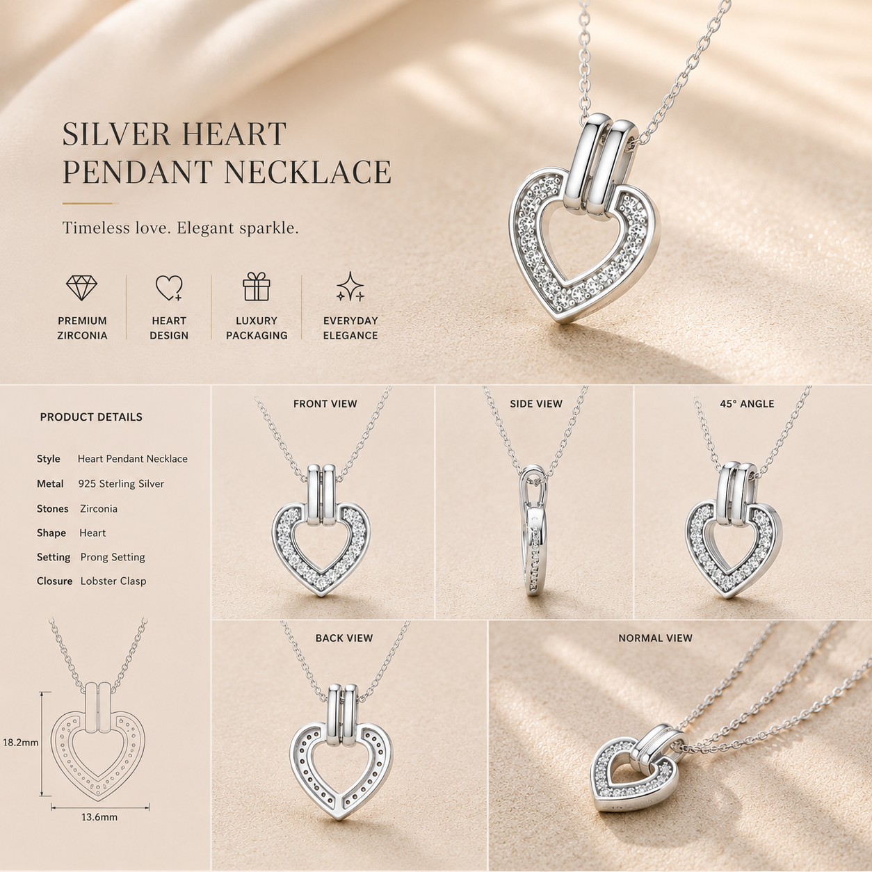 Ore 9K Yellow Gold Heart-Shaped Diamond Pendant Necklace