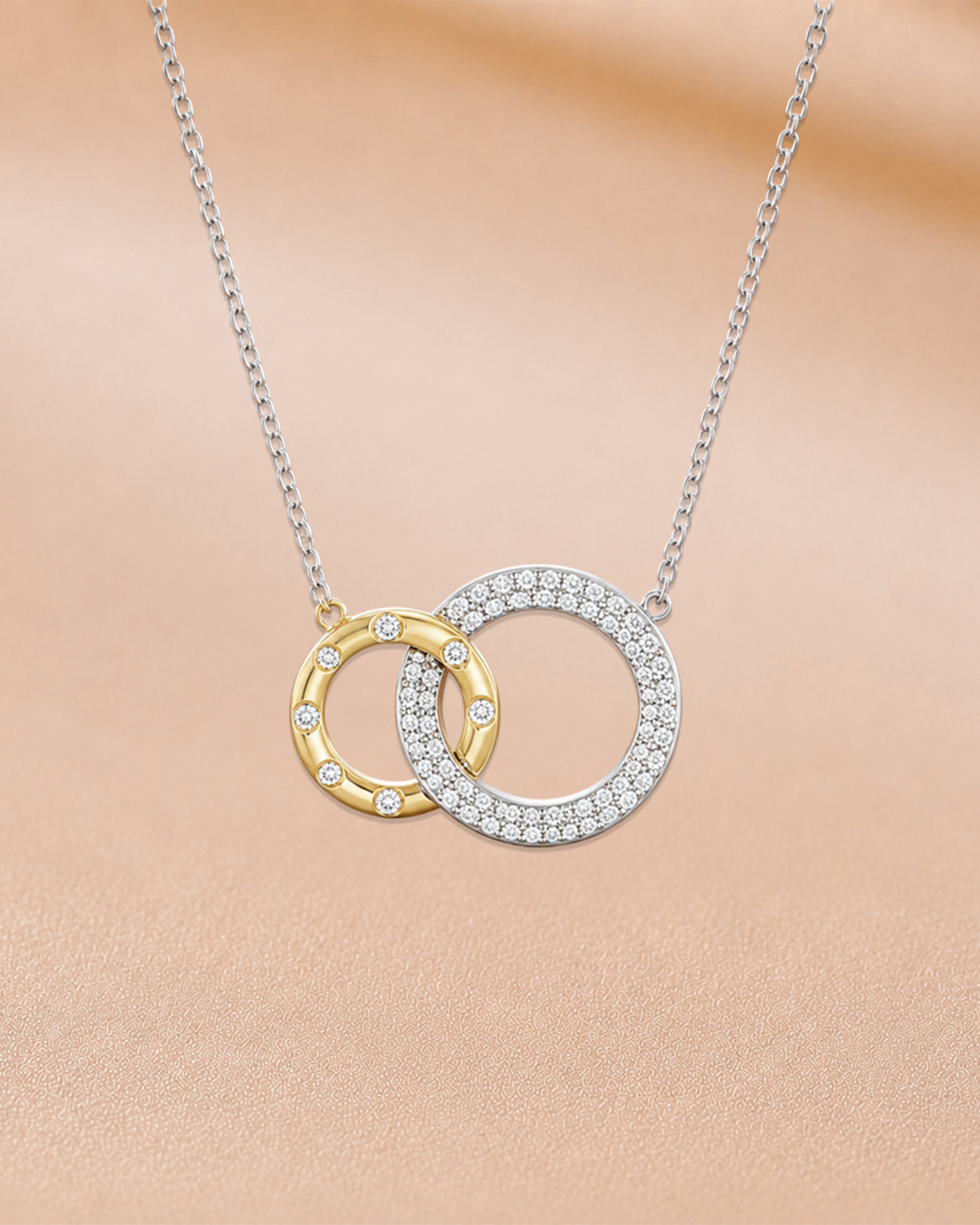 Ore 9K Rose Gold Two-Tone Interlocking Double-Circle Pendant Necklace