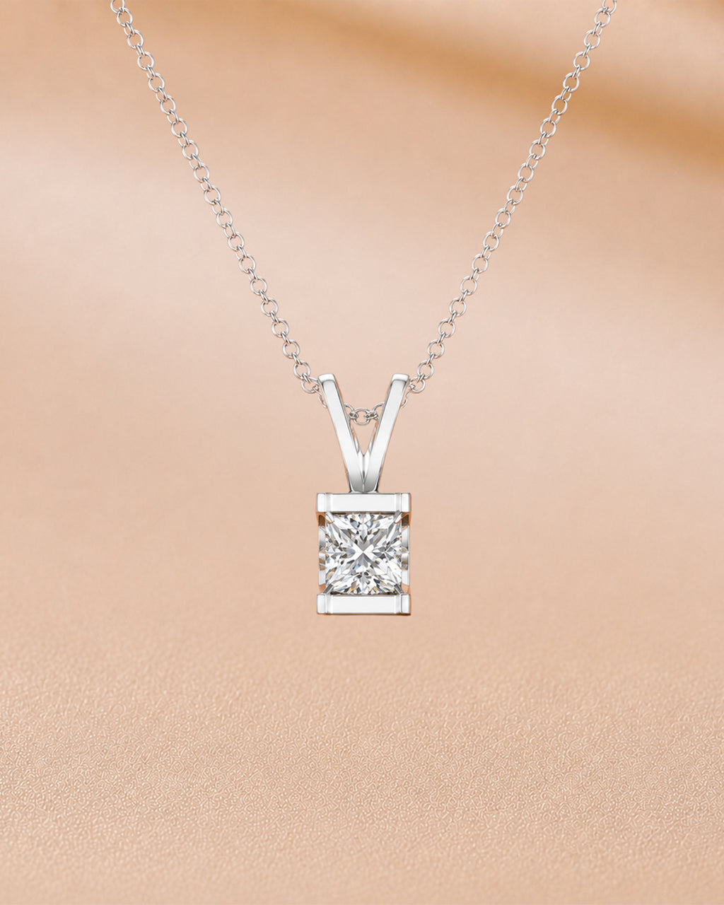 Ore 14KT Yellow Gold Rectangular Solitaire Pendant with Chain