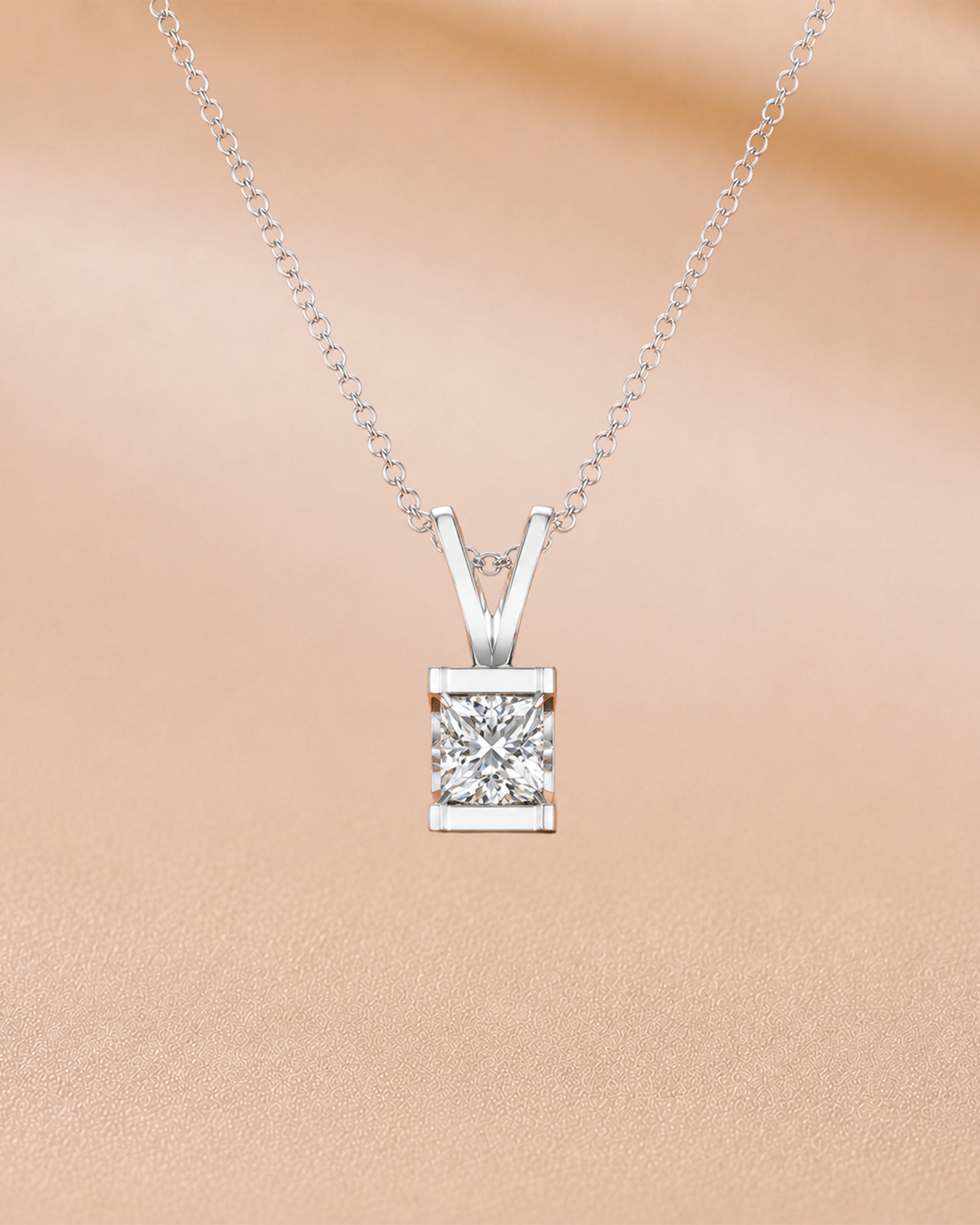 Ore 14KT Yellow Gold Rectangular Solitaire Pendant with Chain