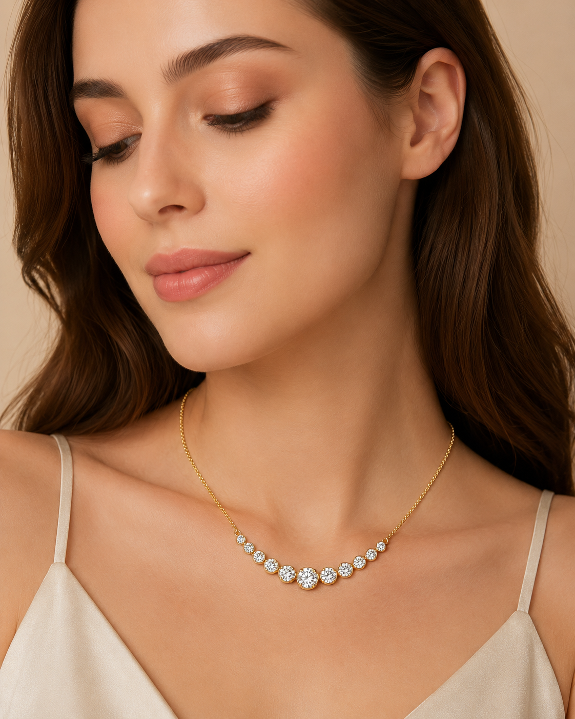 Ore 9K Yellow Gold Graduated Diamond Bar Necklace