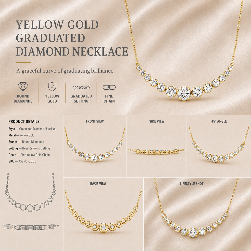 Ore 9K Yellow Gold Graduated Diamond Bar Necklace