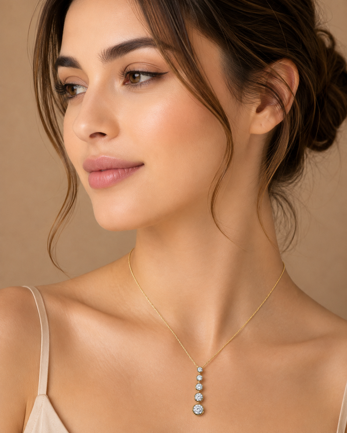 Ore 9K Yellow Gold Graduated Five-Stone Diamond Drop Necklace