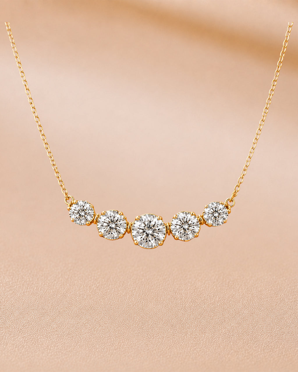 Ore 9K Rose Gold Five-Stone Graduated Diamond Necklace