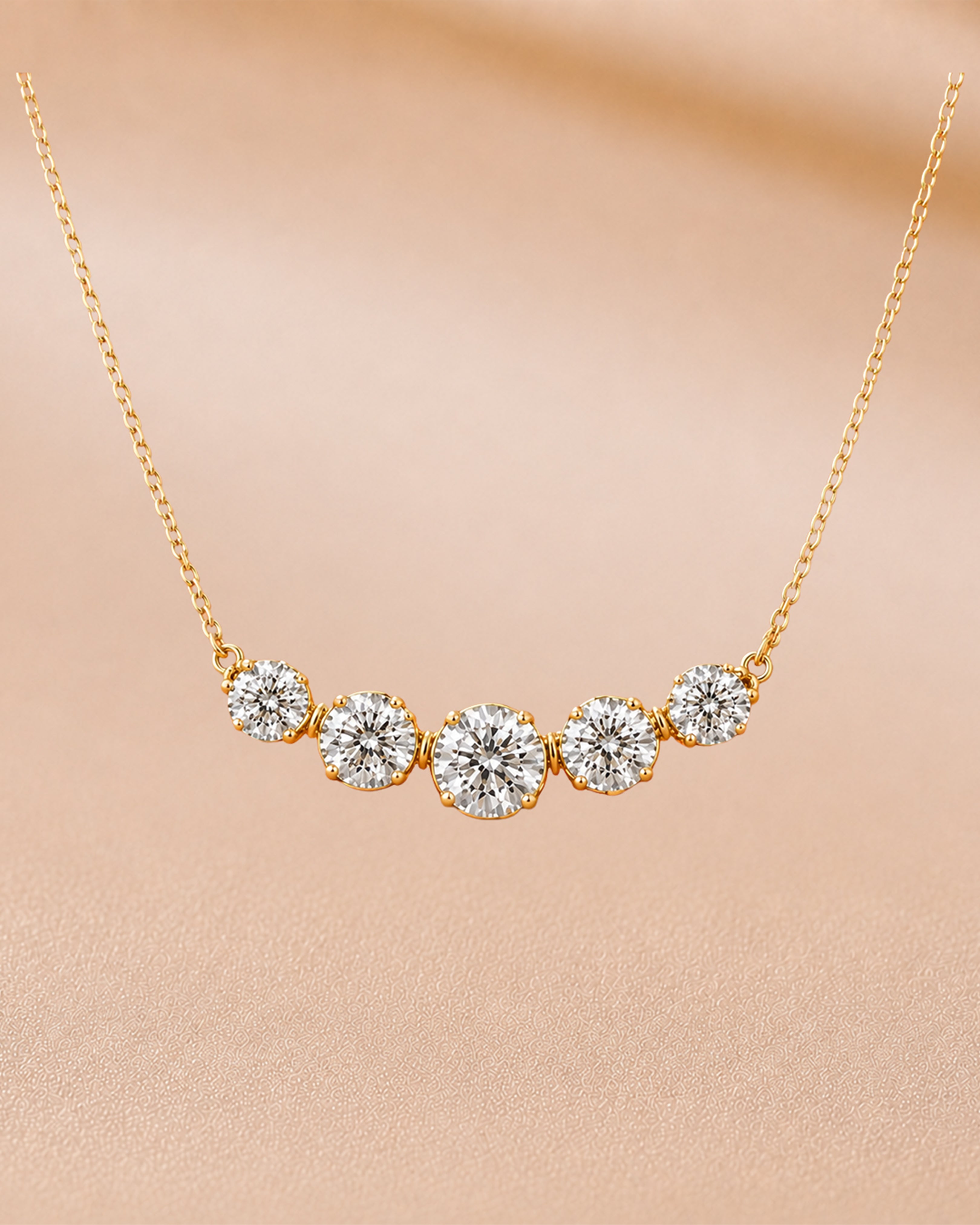 Ore 9K Rose Gold Five-Stone Graduated Diamond Necklace