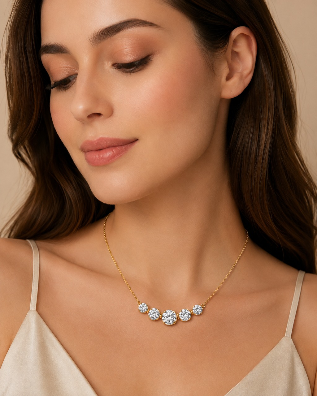 Ore 9K Rose Gold Five-Stone Graduated Diamond Necklace