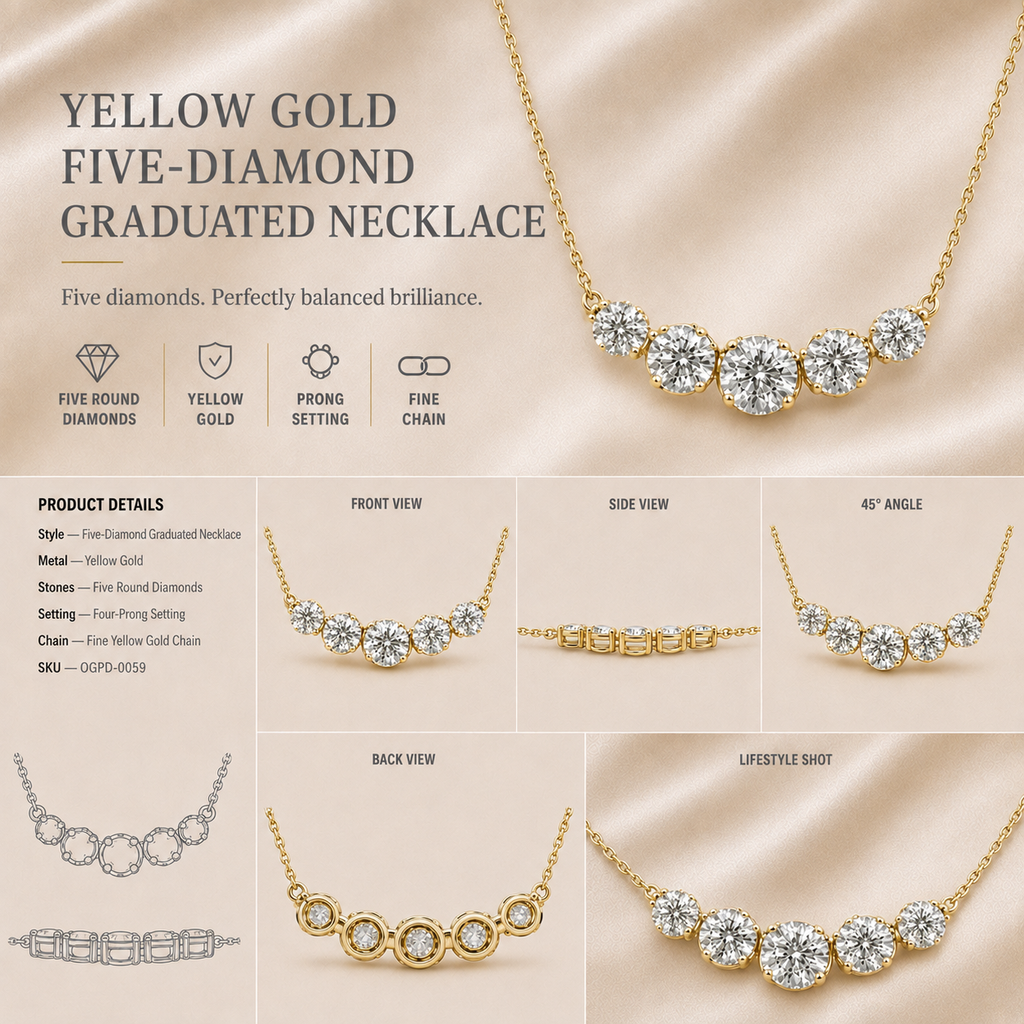 Ore 9K Rose Gold Five-Stone Graduated Diamond Necklace