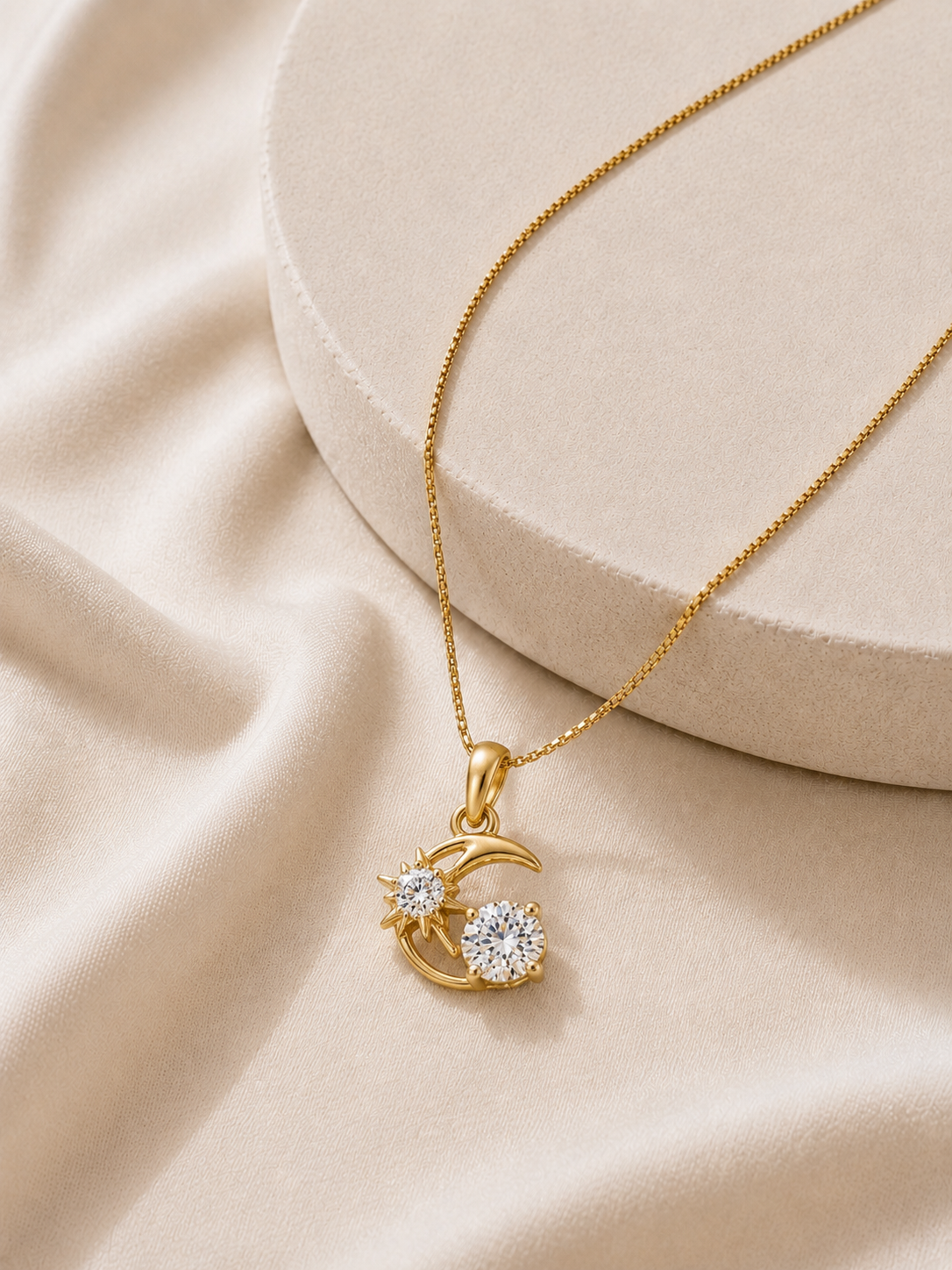 14K gold crescent floral diamond pendant by Oré