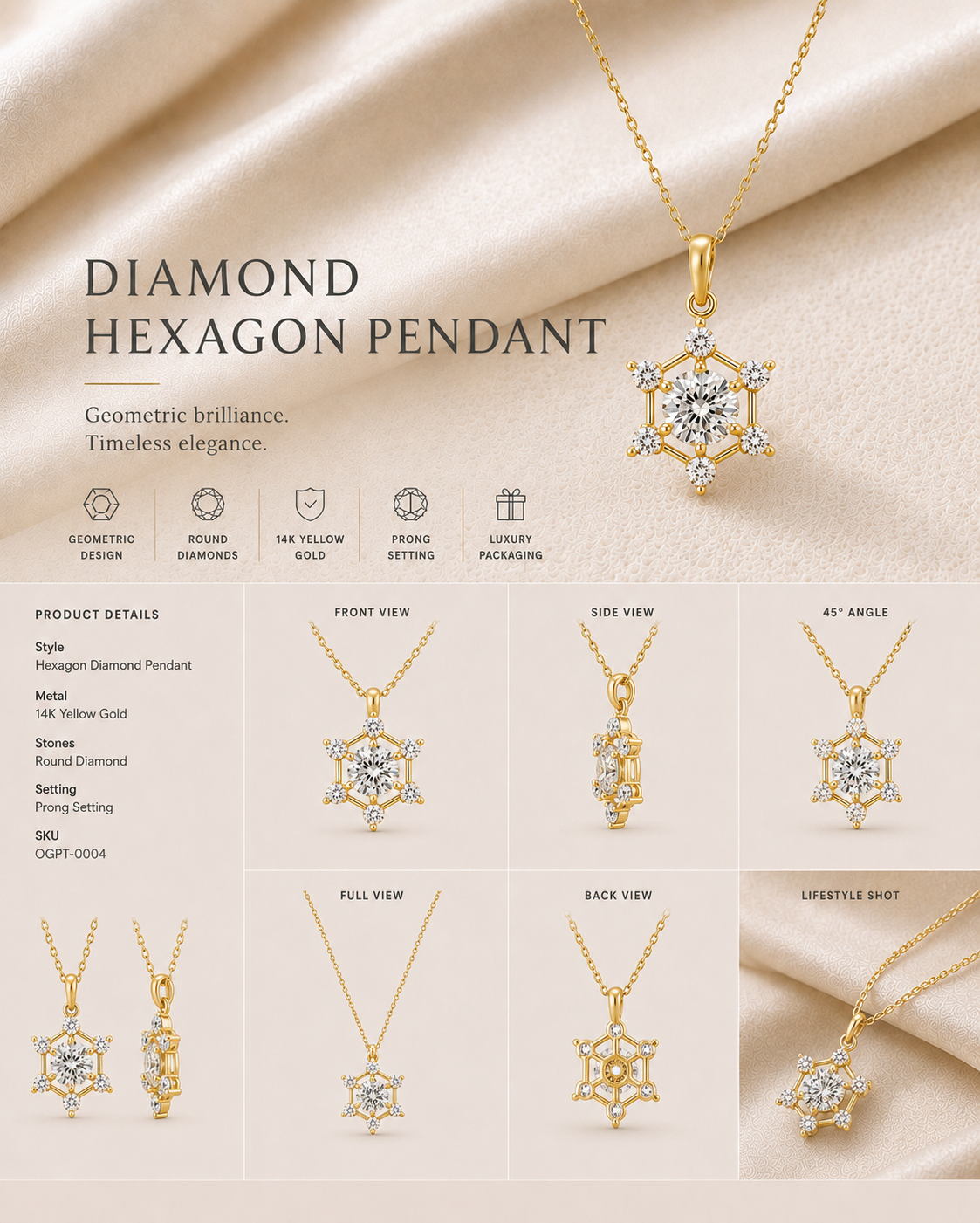 9K gold star halo diamond pendant by Oré, view 2
