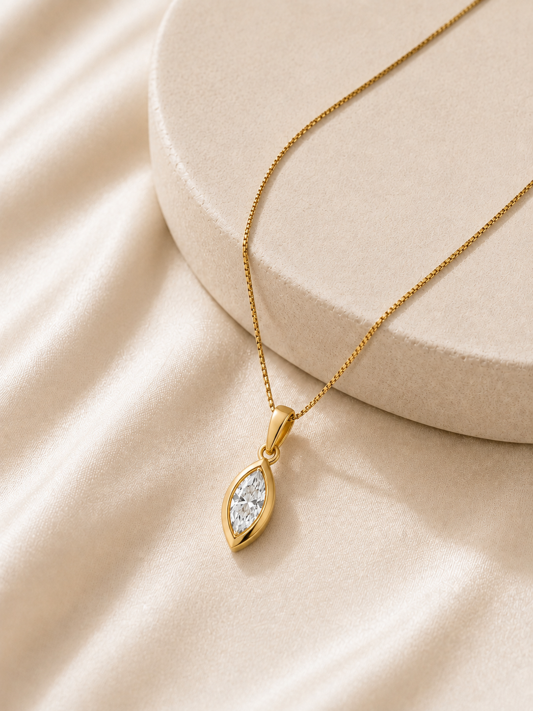 14K gold pear halo diamond pendant by Oré