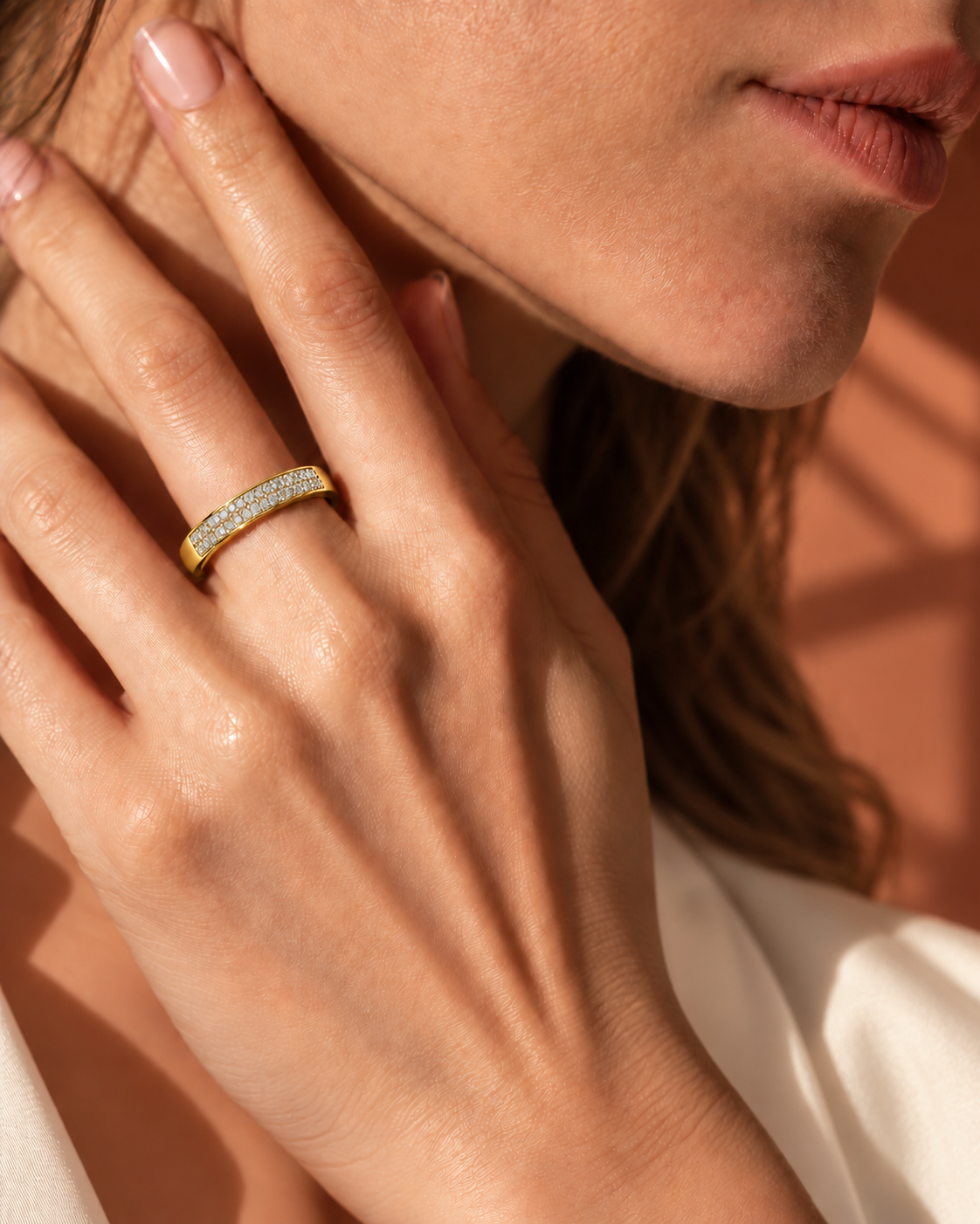 14K yellow gold pavé openwork diamond ring by Oré, view 2