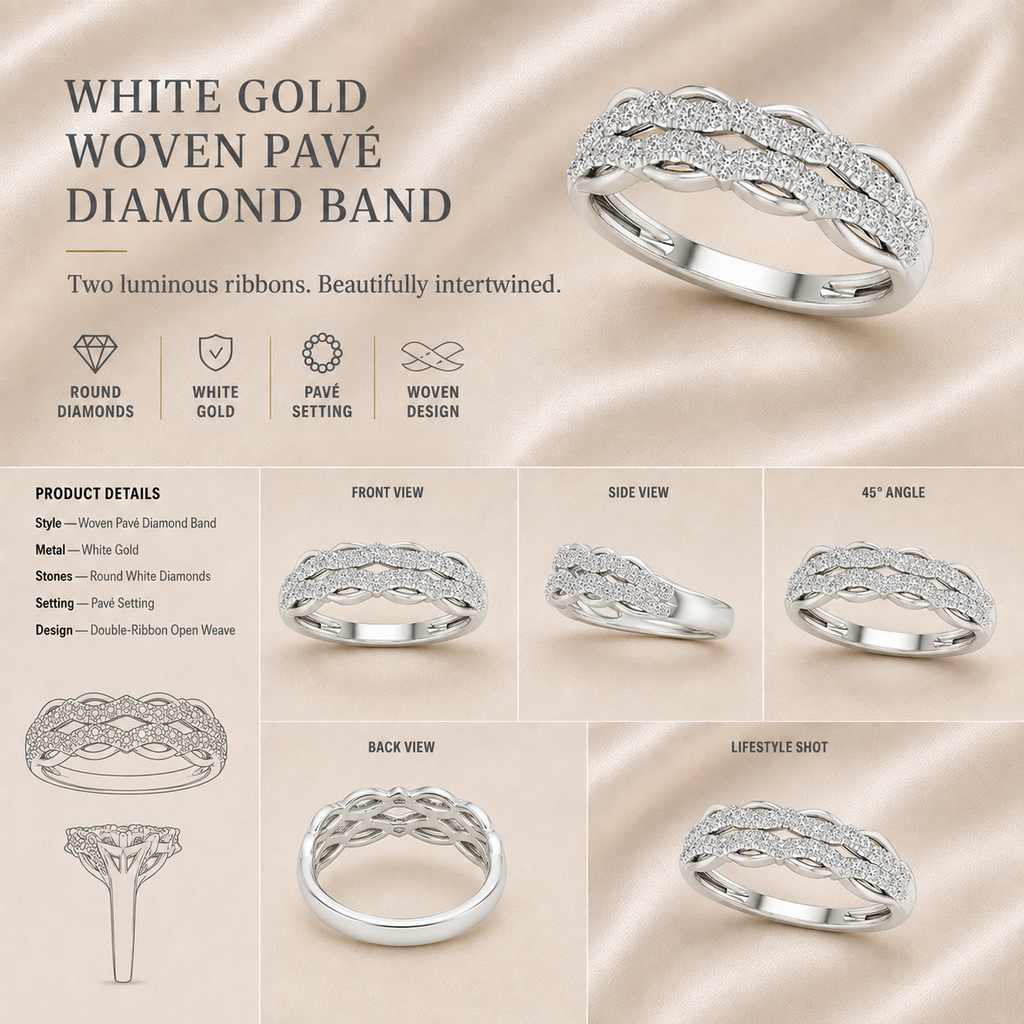 Ore 9K Yellow Gold Multi-Row Pave Diamond Band Ring – Size 12