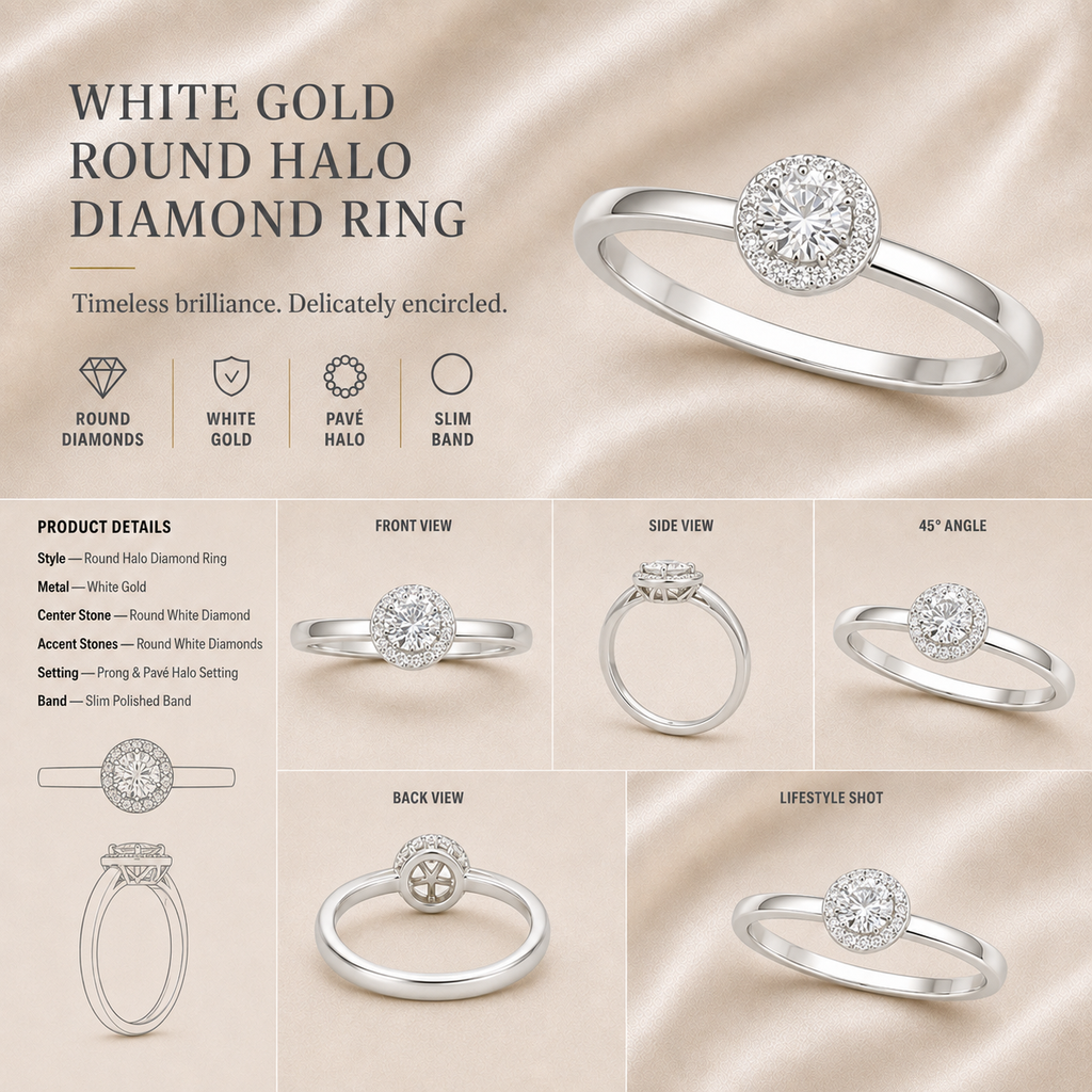 Ore 9K Rose Gold Round Halo Cluster Ring – Size 14