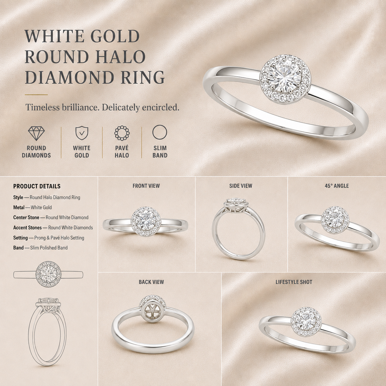 Ore 9K Rose Gold Round Halo Cluster Ring – Size 14