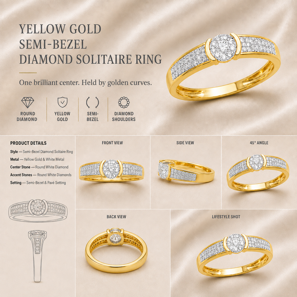 Ore 9K Yellow Gold Floral Cluster Diamond Ring – Size 12