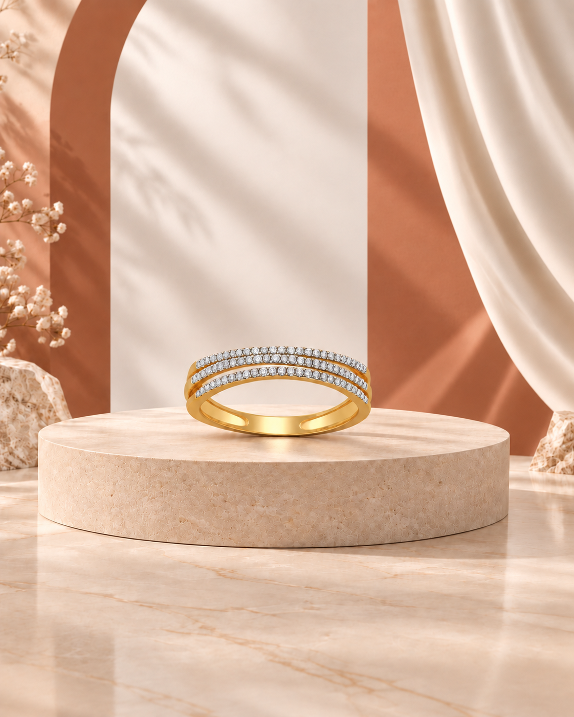 14K yellow gold wide pavé diamond band ring by Oré