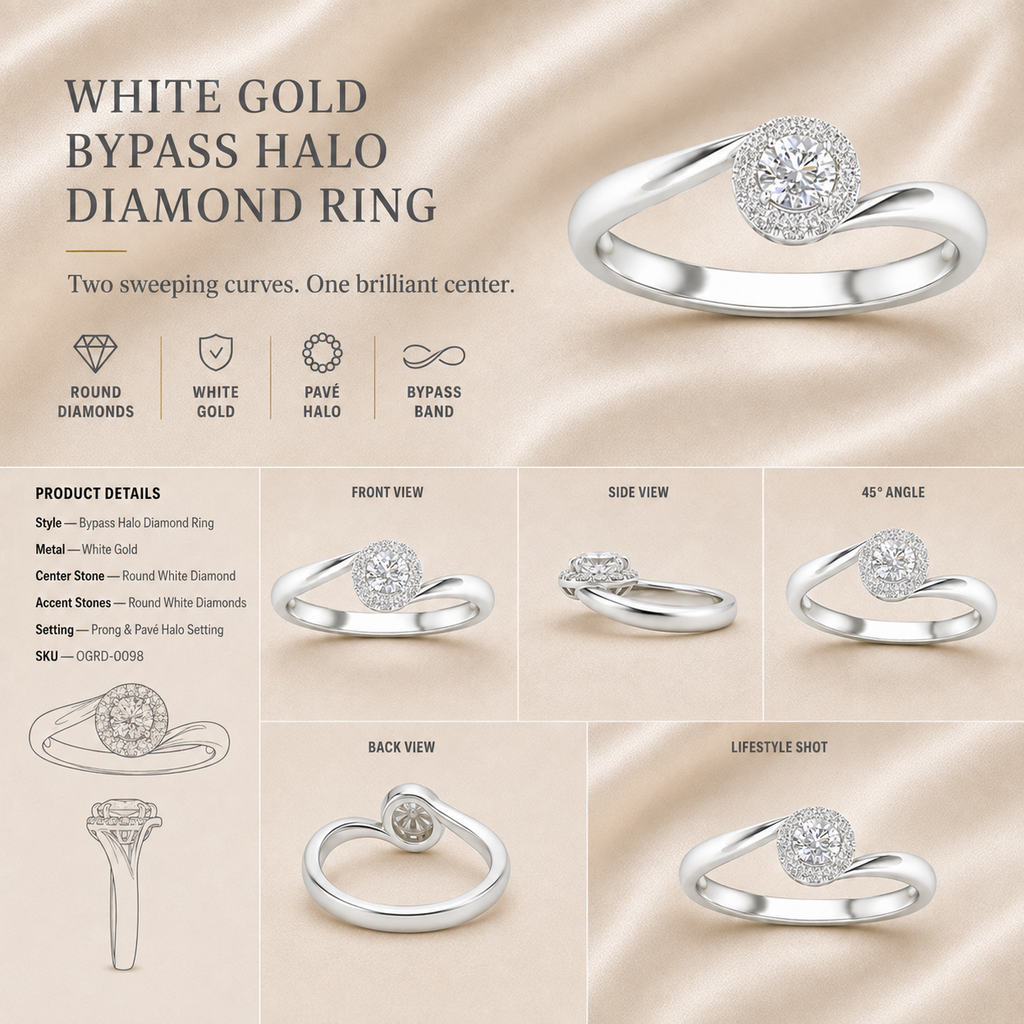 Ore 9K Yellow Gold Round Halo Cluster Ring – Size 14