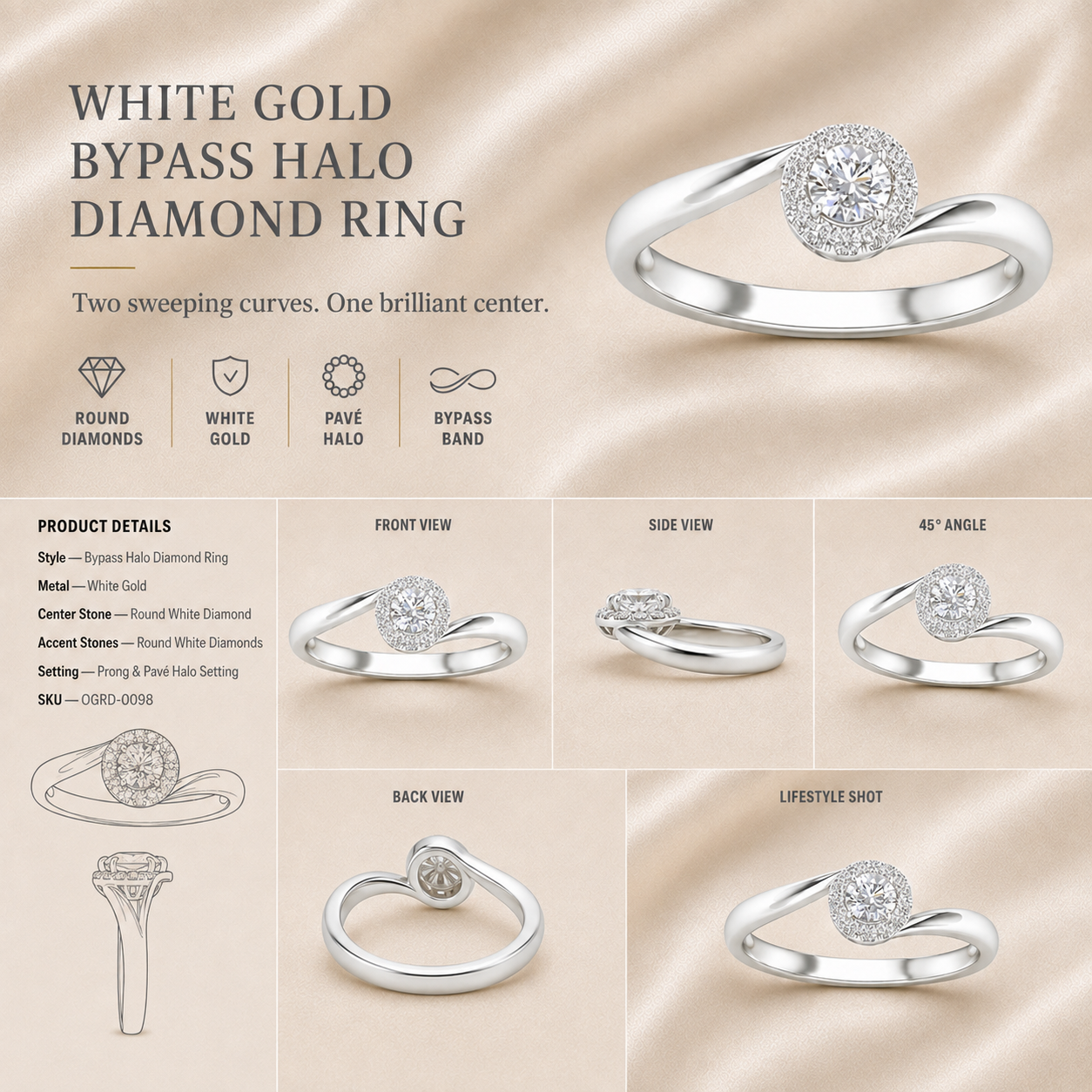 Ore 9K Yellow Gold Round Halo Cluster Ring – Size 14