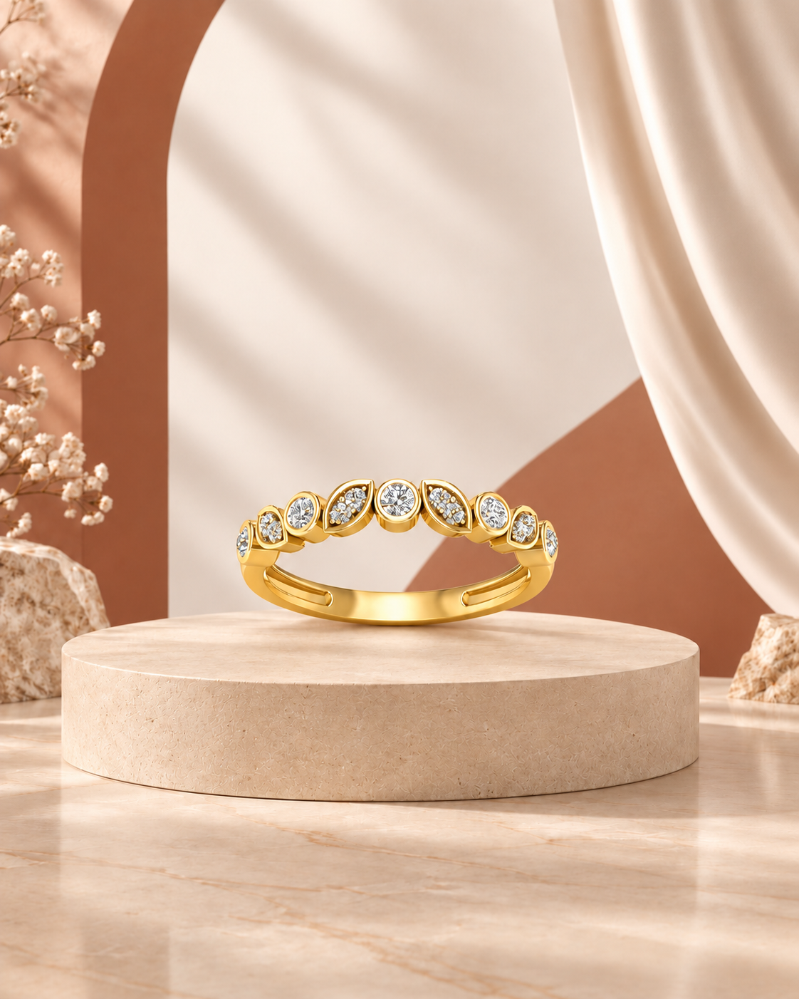 14K yellow gold floral diamond cluster ring by Oré