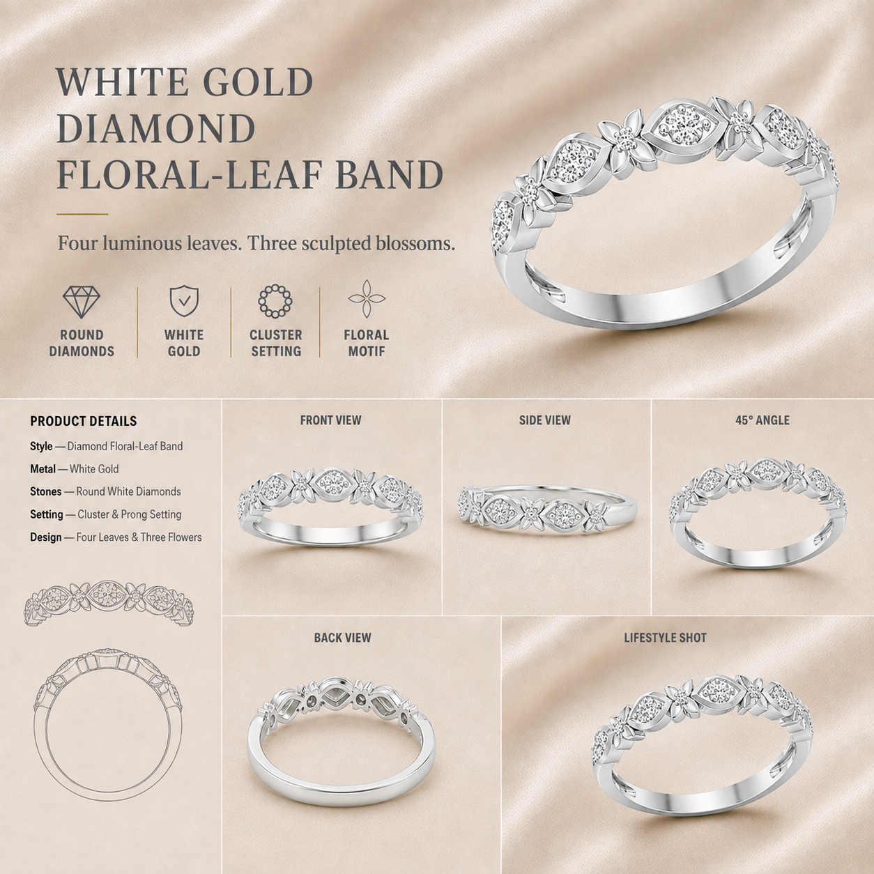 Ore 9K Yellow Gold Minimal Diamond Cluster Ring – Size 12