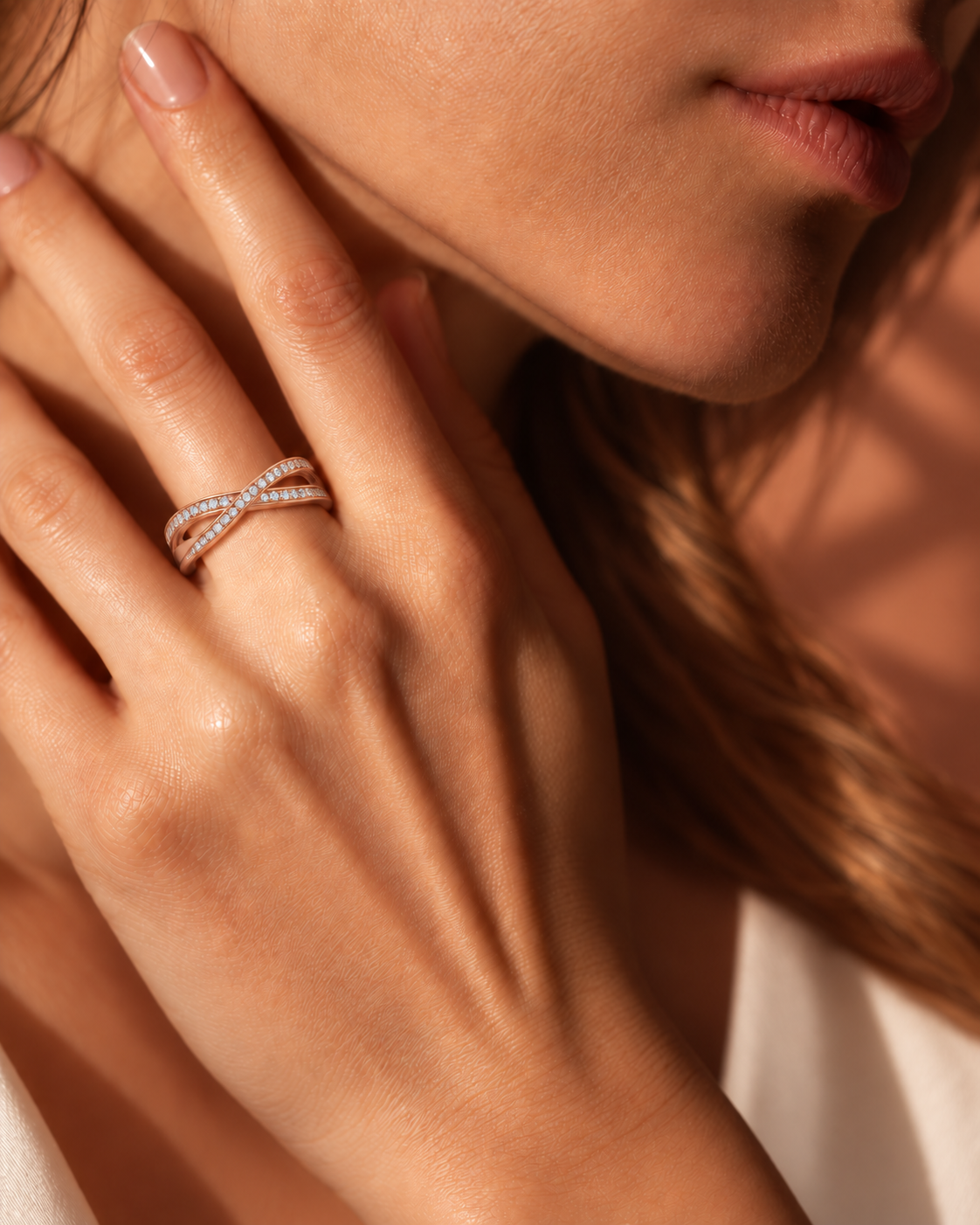 14K rose gold pavé cluster band ring by Oré, view 2
