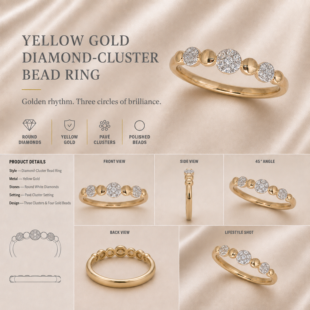 Ore 9K Yellow Gold Pave Diamond Cluster Band Ring – Size 11