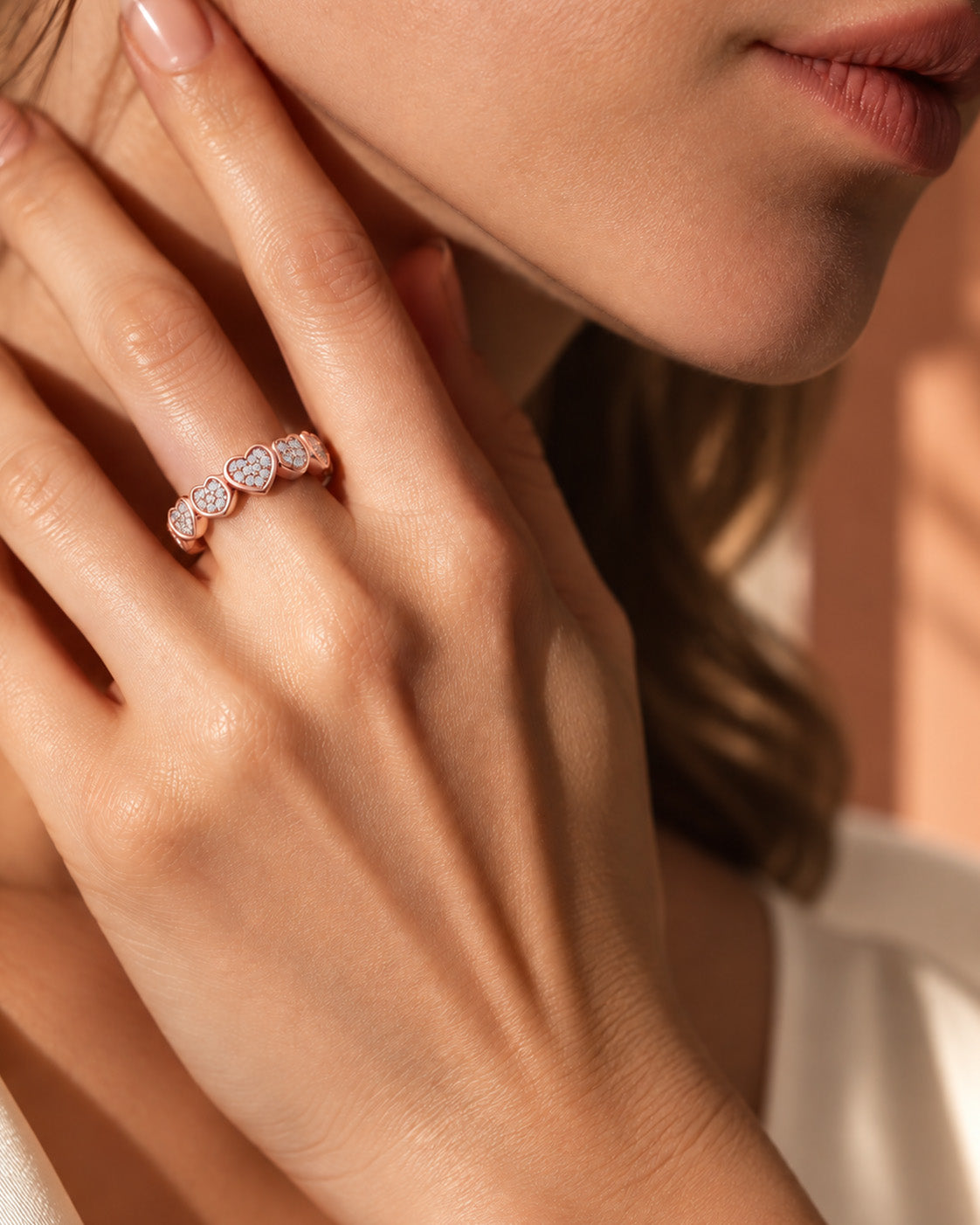 14K rose gold double-row diamond band ring by Oré, view 2
