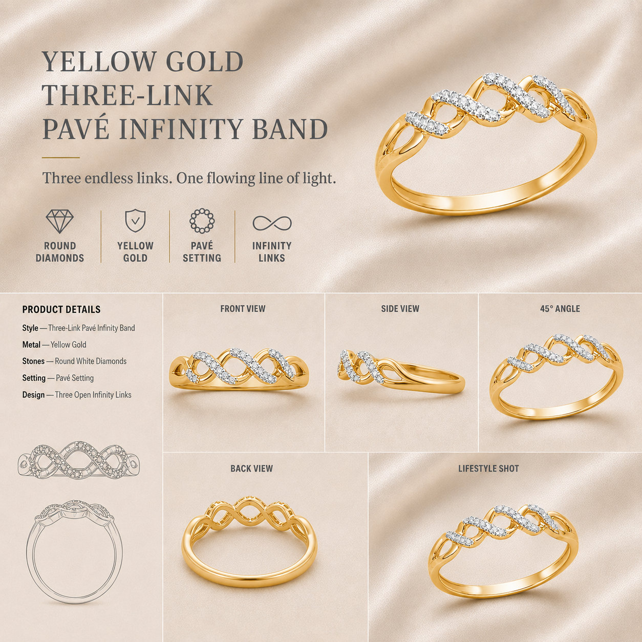 Ore 9K Rose Gold Crossover Diamond Ring – Size 12