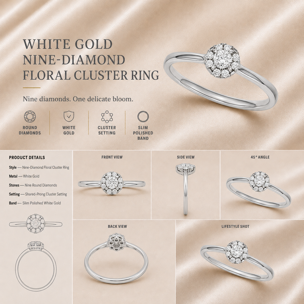 Ore 14KT Rose Gold Circular Solitaire Diamond Ring