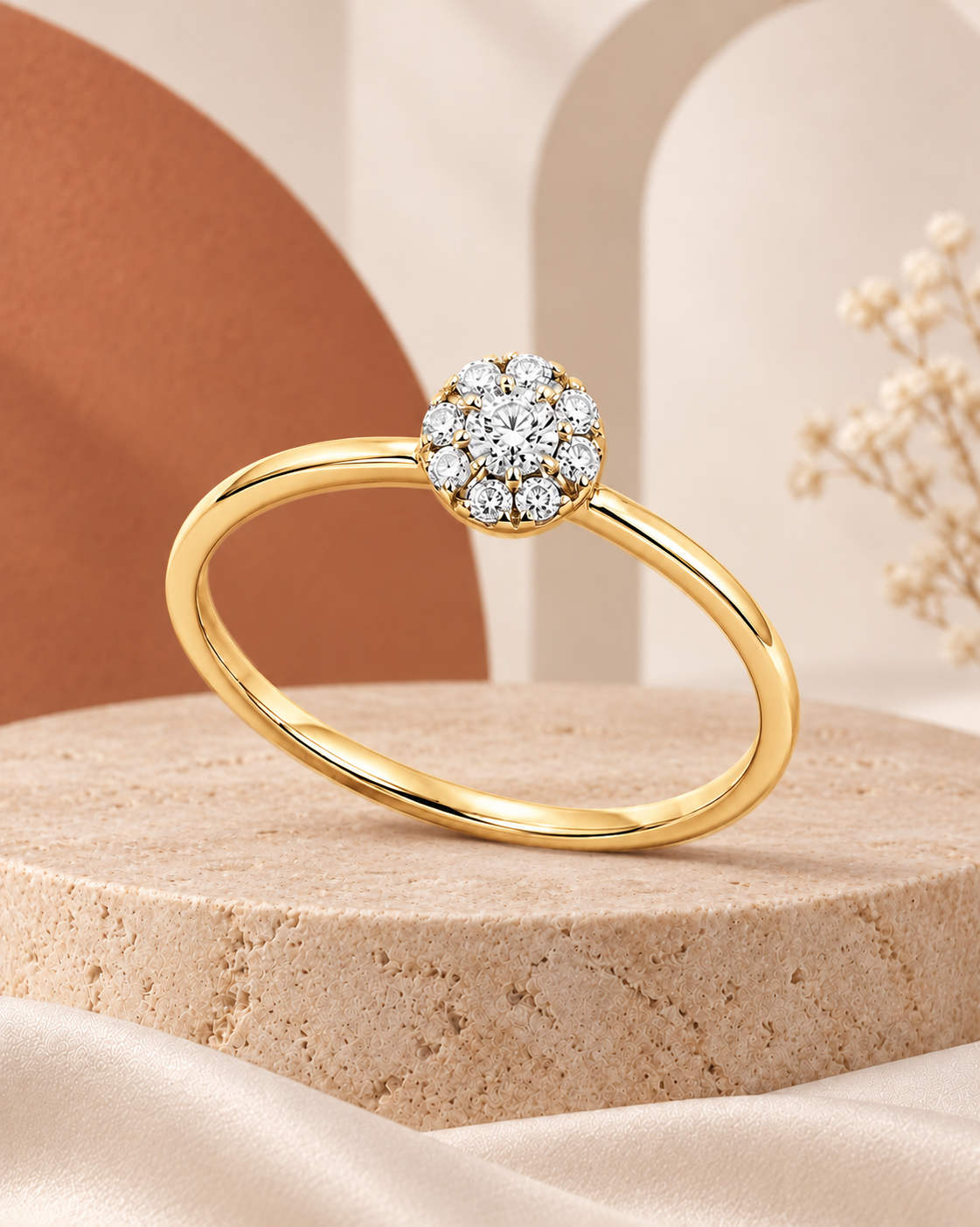 Ore 14KT Yellow Gold Circular Solitaire Diamond Ring