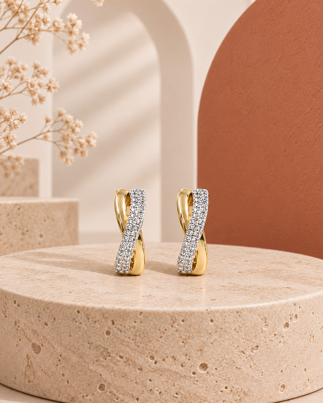 9K yellow gold pavé diamond hoop earrings by Oré