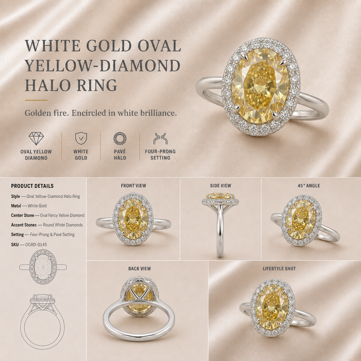 14K yellow gold ring set with a yellow diamond by Oré, view 3