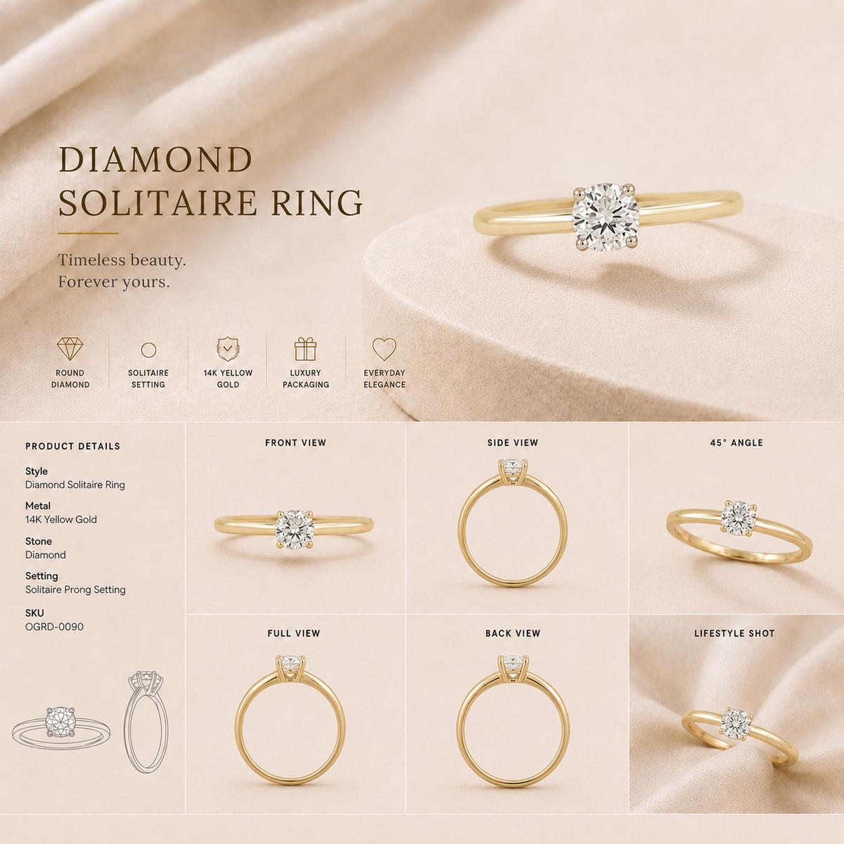 14K gold heart and butterfly diamond ring by Oré, view 3