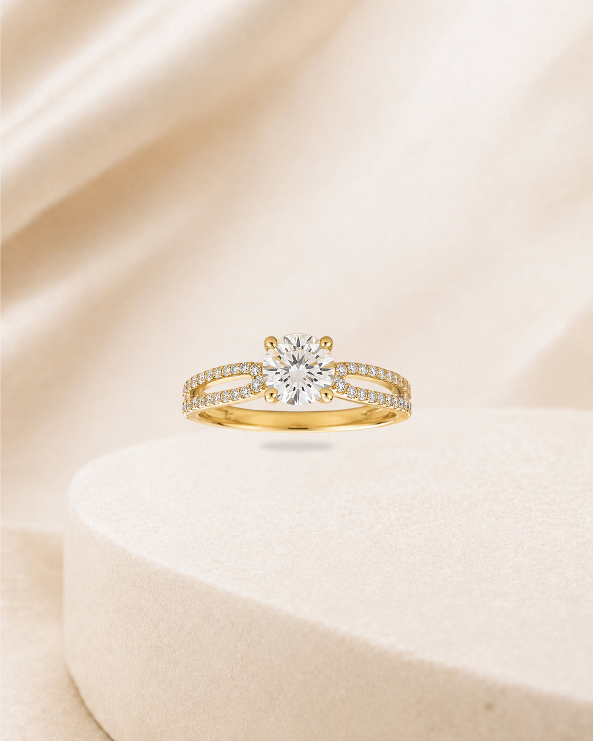 18K gold round halo solitaire ring by Oré